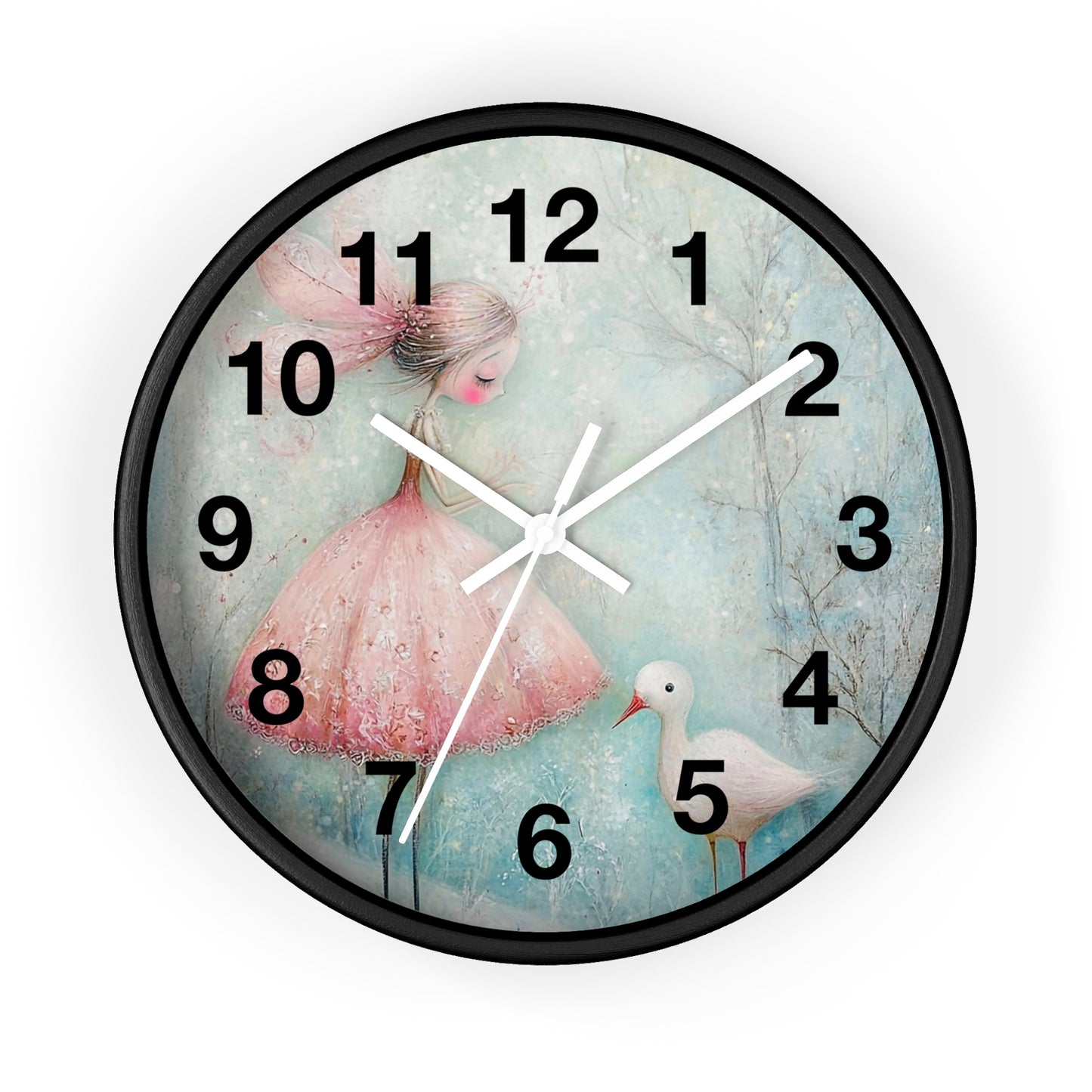 Whimsical Girl & Swan Wall Clock — Pastel Nursery Decor