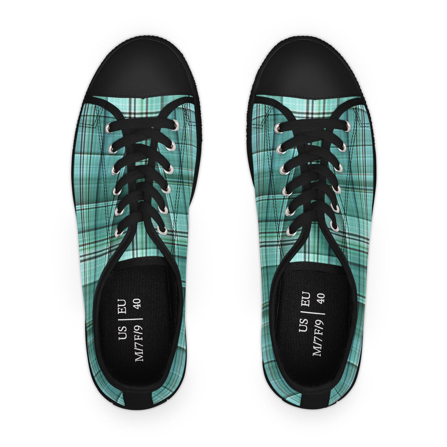 Teal Plaid Women's Low Top Sneakers — Casual Retro Style for Everyday Wear