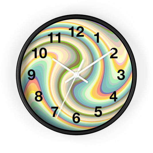 Swirl Pastel Wall Clock — Retro Psychedelic Timepiece for Home Decor