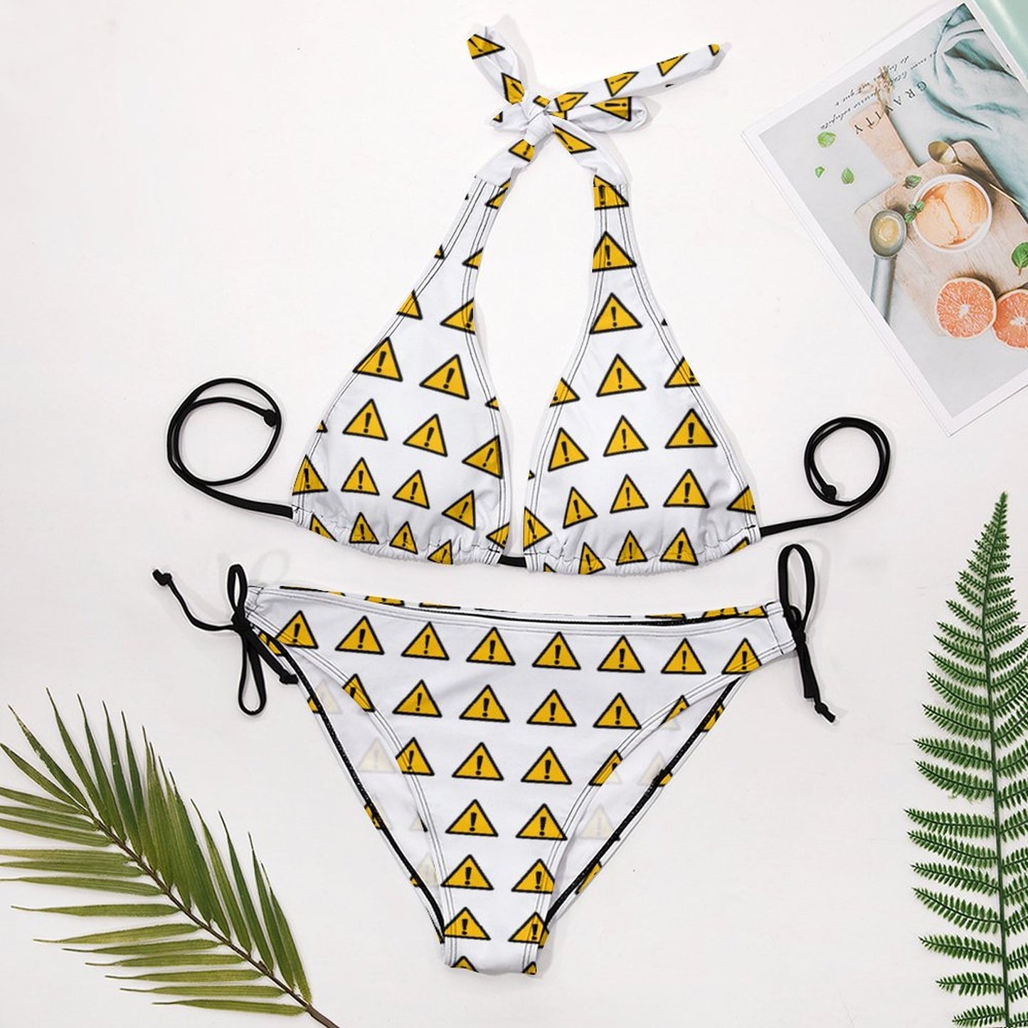 Two Piece Halter Swimsuit Caution