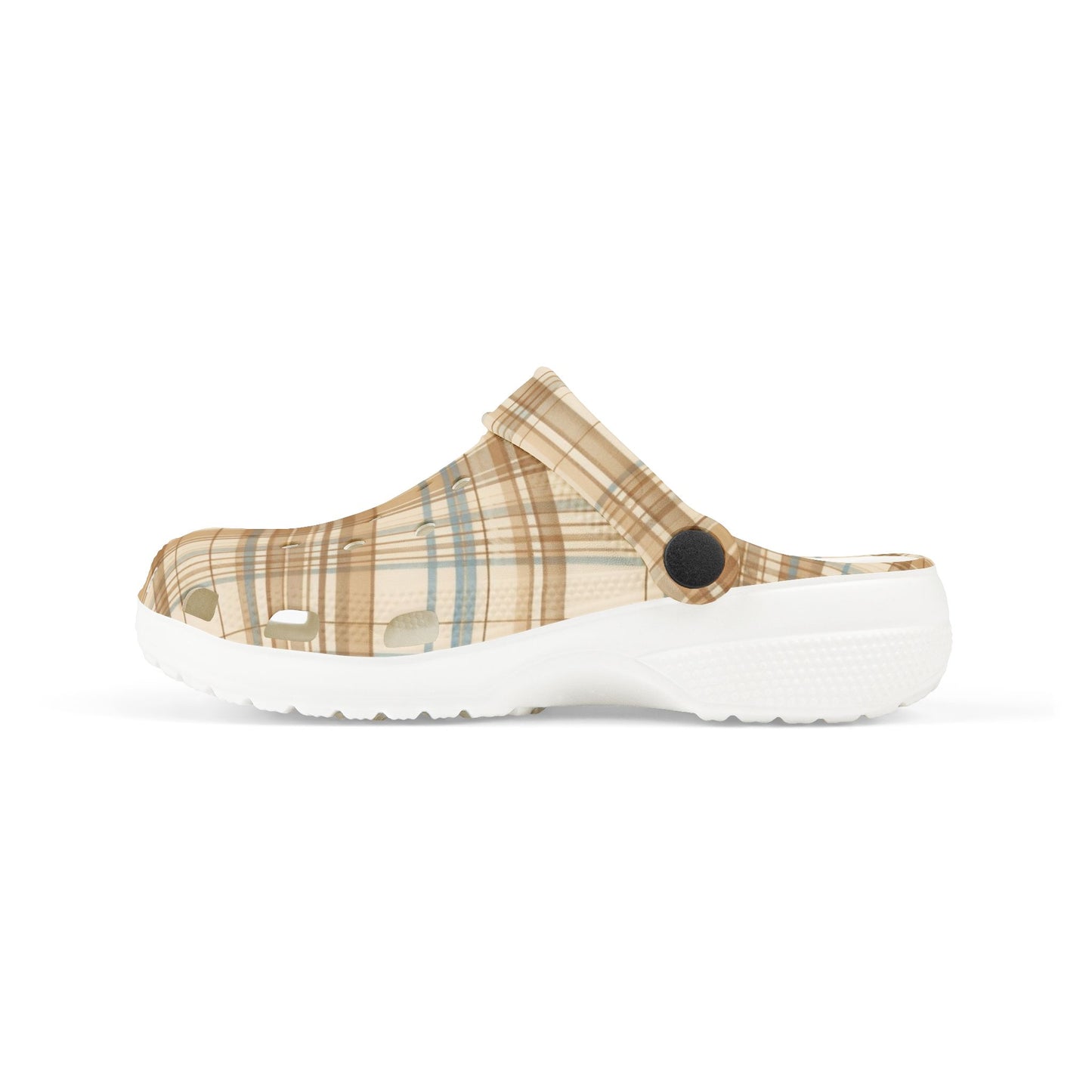Kids Plaid Foam Clogs — Beige Blue Plaid Slip-On Sandals for Children
