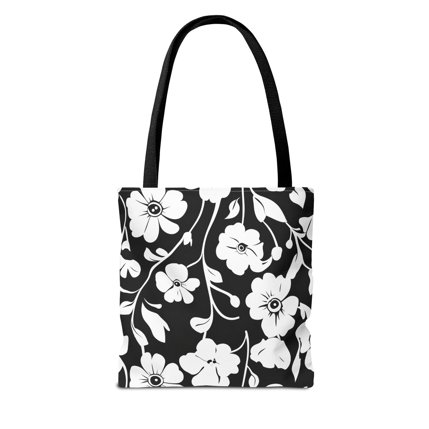 Elegant Floral Tote Bag, Black and White Tote, Eco-Friendly Shopping Bag