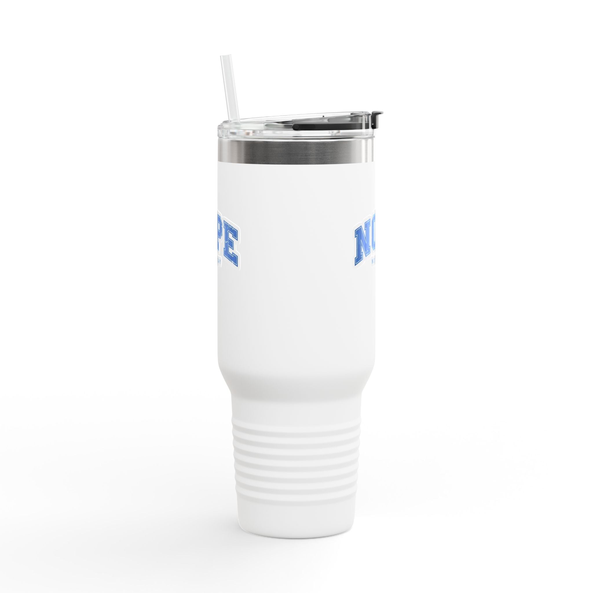 40oz Insulated Travel Mug — "NOPE (Not Today)" Blue Retro Text