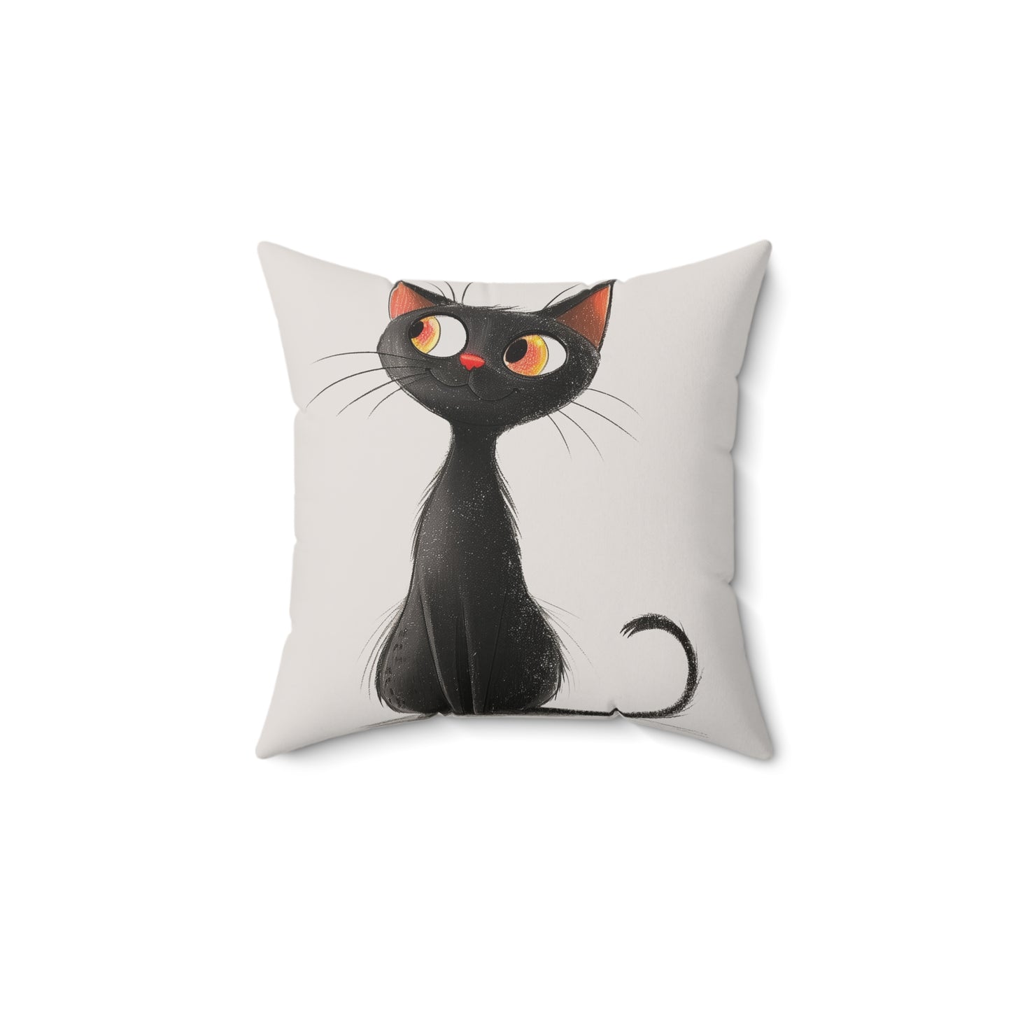 Cute Black Cat Throw Pillow — Whimsical Kitten Decorative Cushion