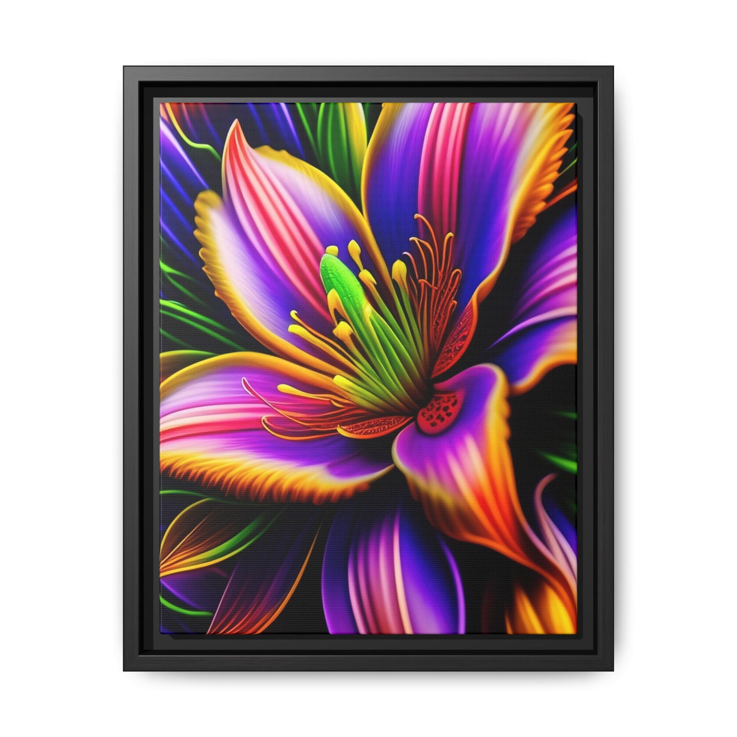 Vibrant Neon Floral Matte Canvas Print — Framed Wall Art