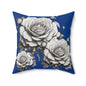 Elegant Floral Rose Pillow Home Decor Cushion, Gift for Her, Blue and White Style, Cozy Living Room Accent