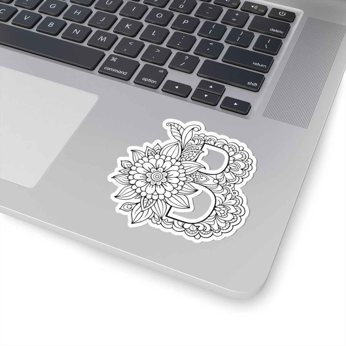 Floral Mandala Letter B Sticker — Decorative Kiss-Cut Decal for Laptops & Journals