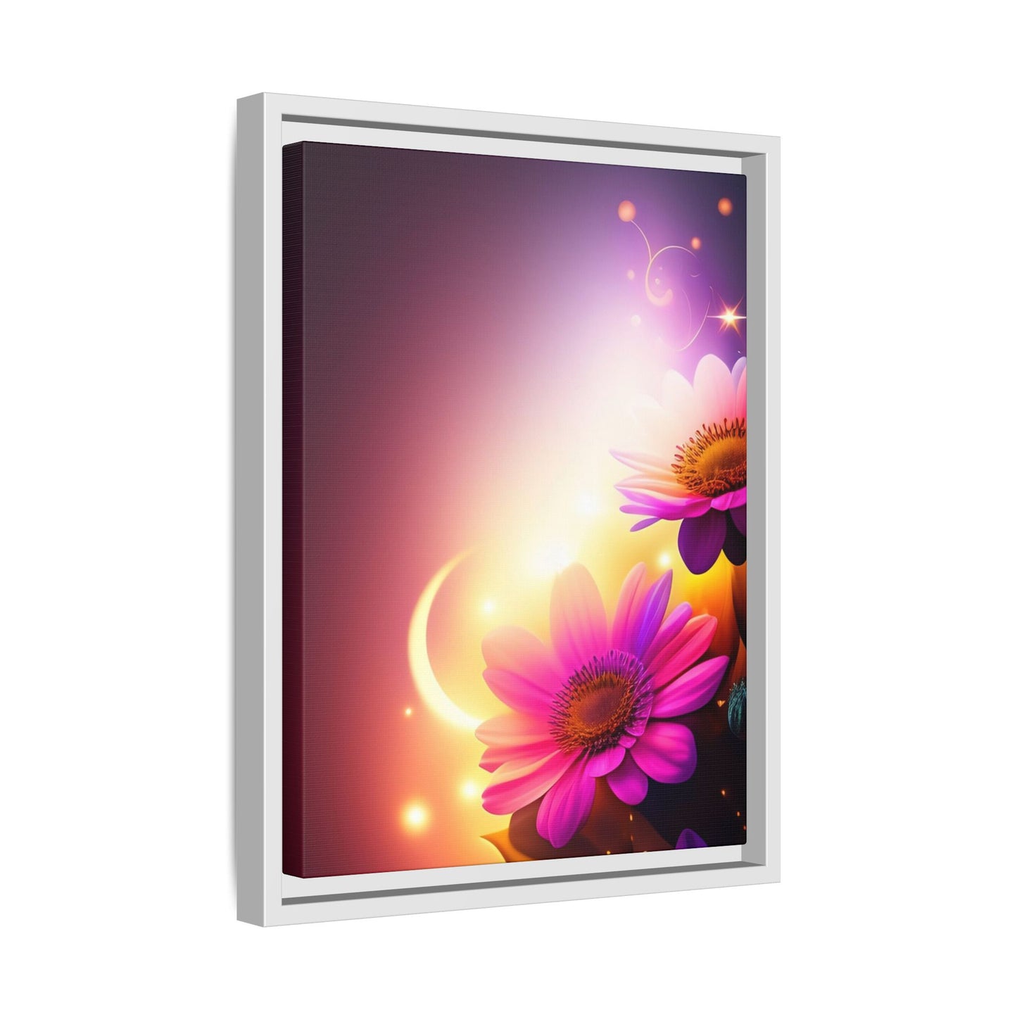 Framed Floral Canvas Art — Pink Daisies Sunset Wall Print