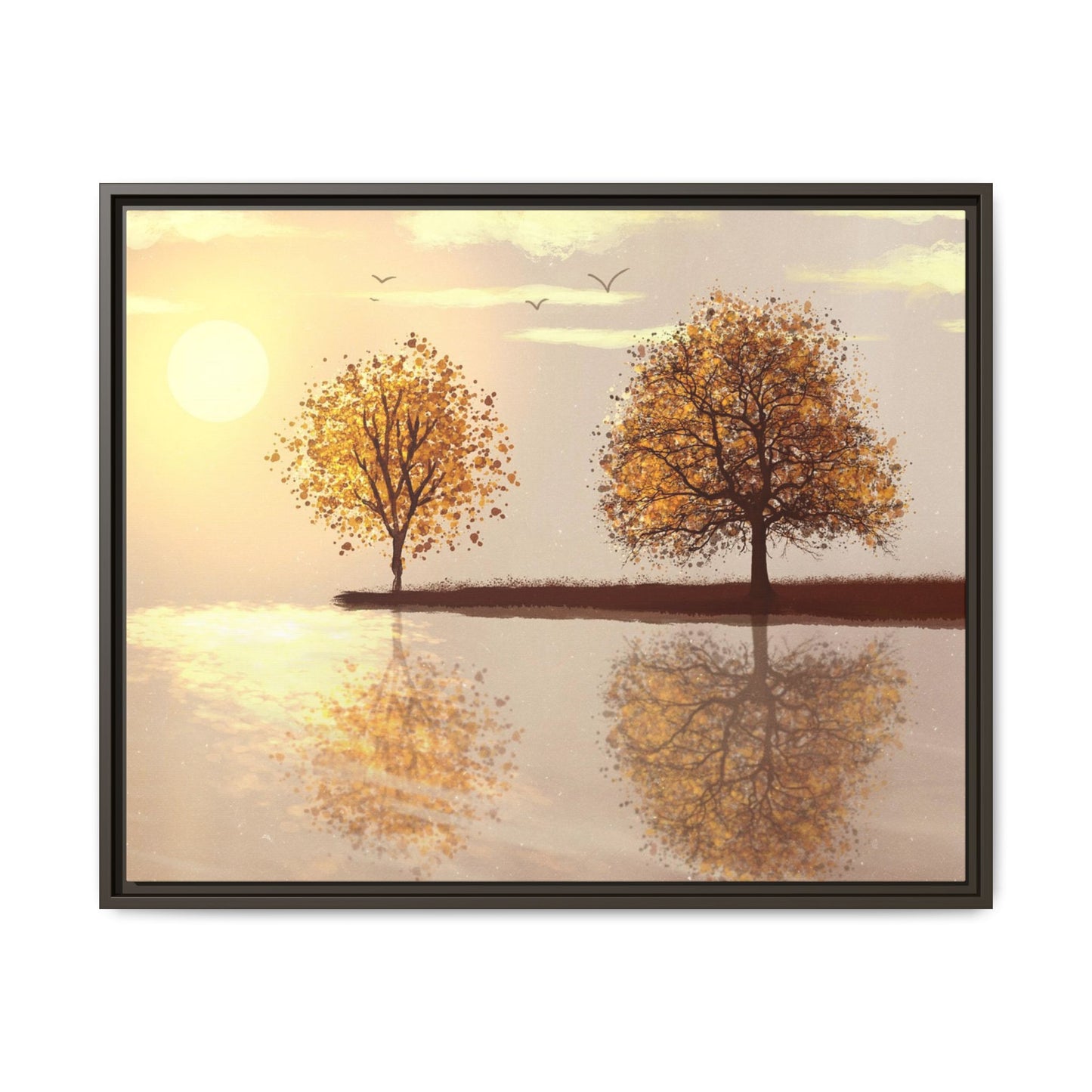 Framed Matte Canvas Wall Art — Golden Autumn Trees Reflection