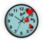 Love Hearts Wall Clock — Retro Teal Clock with Red Hearts & 'Love' Typography