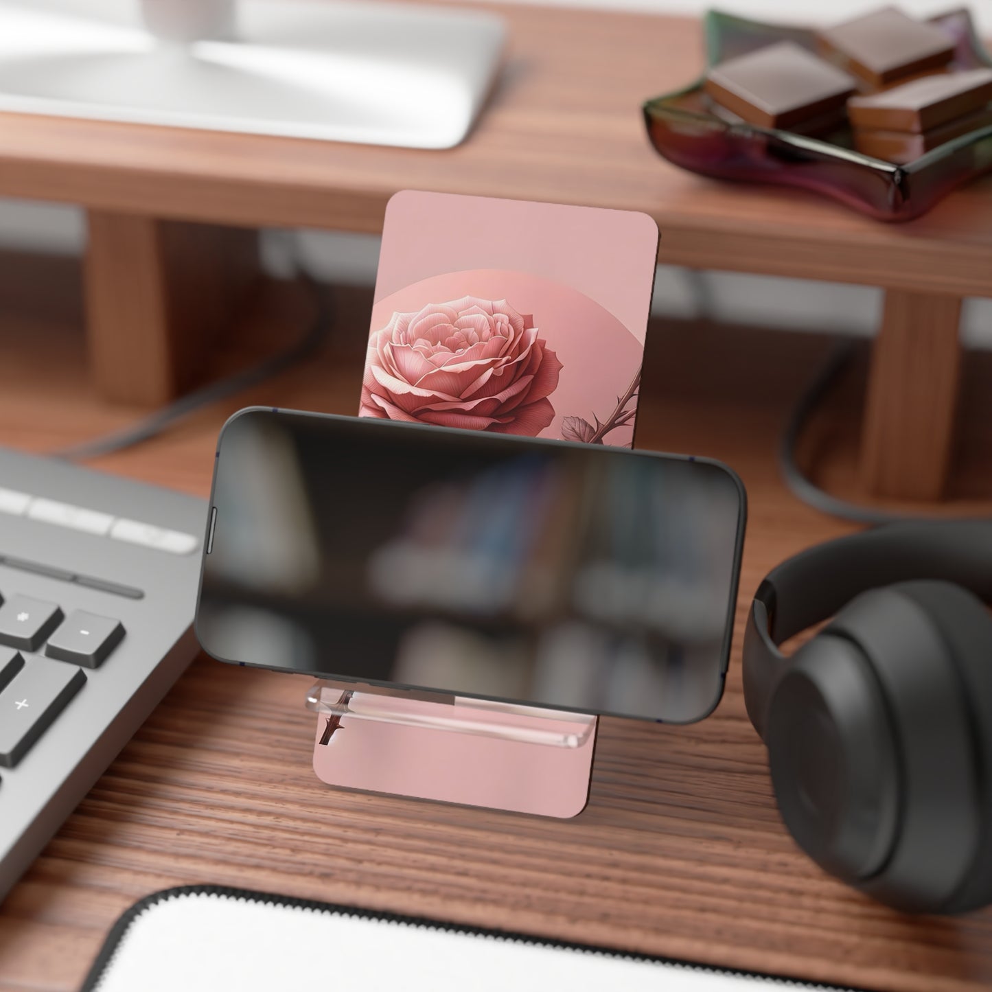 Rose Floral Mobile Display Stand, Phone Holder, Desk Organizer, Cute Gift for Her, Home Decor, Office Accessory