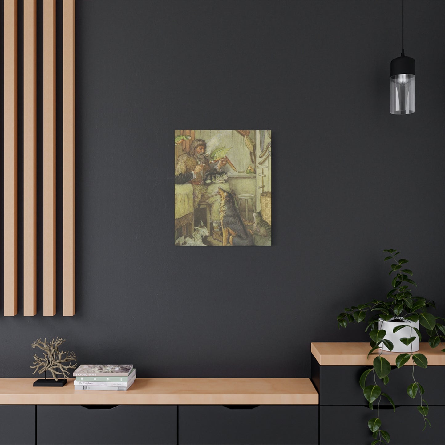 Vintage Cottage Animal Illustration Matte Canvas Print