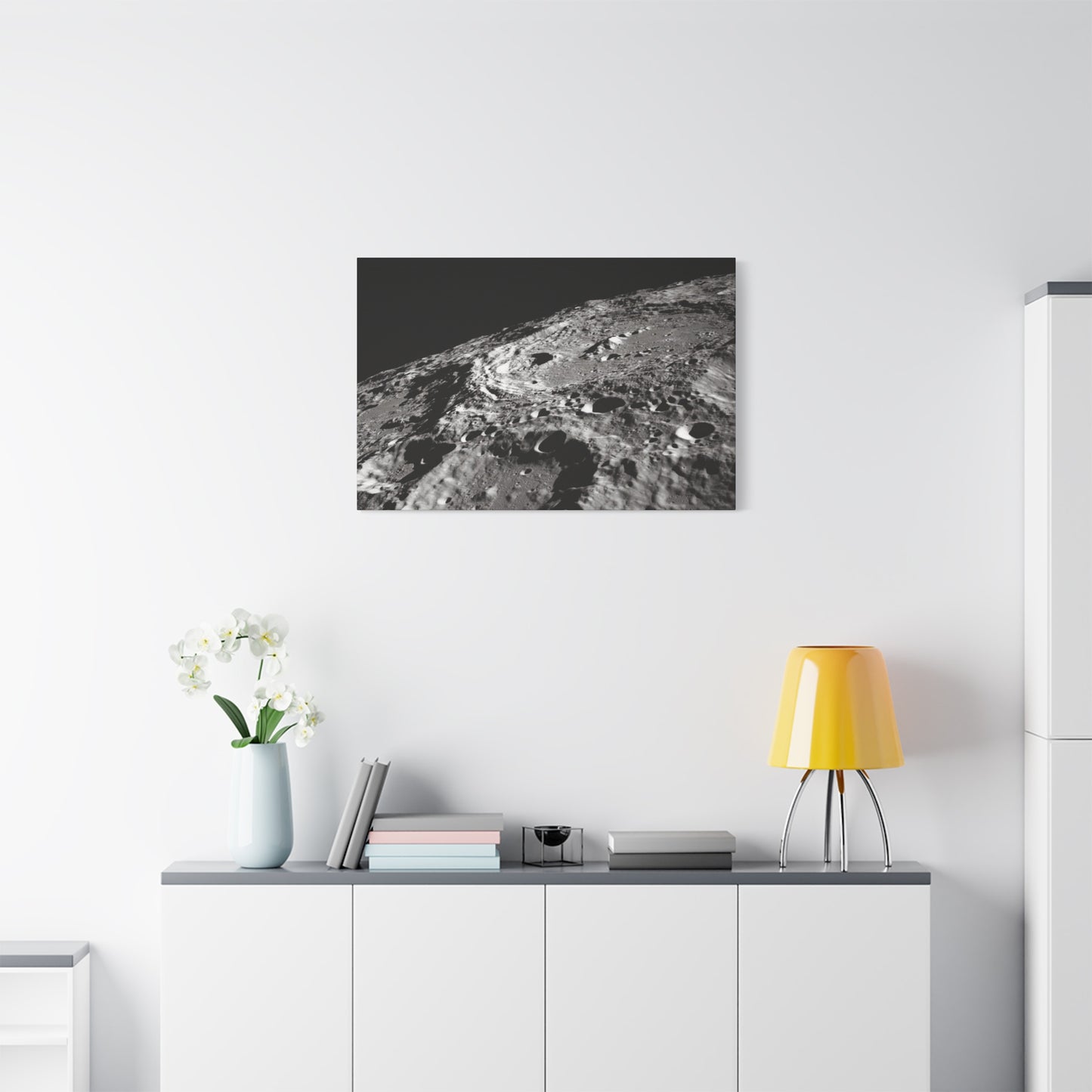 Lunar Surface Matte Canvas Print — Black & White Moon Crater Wall Art