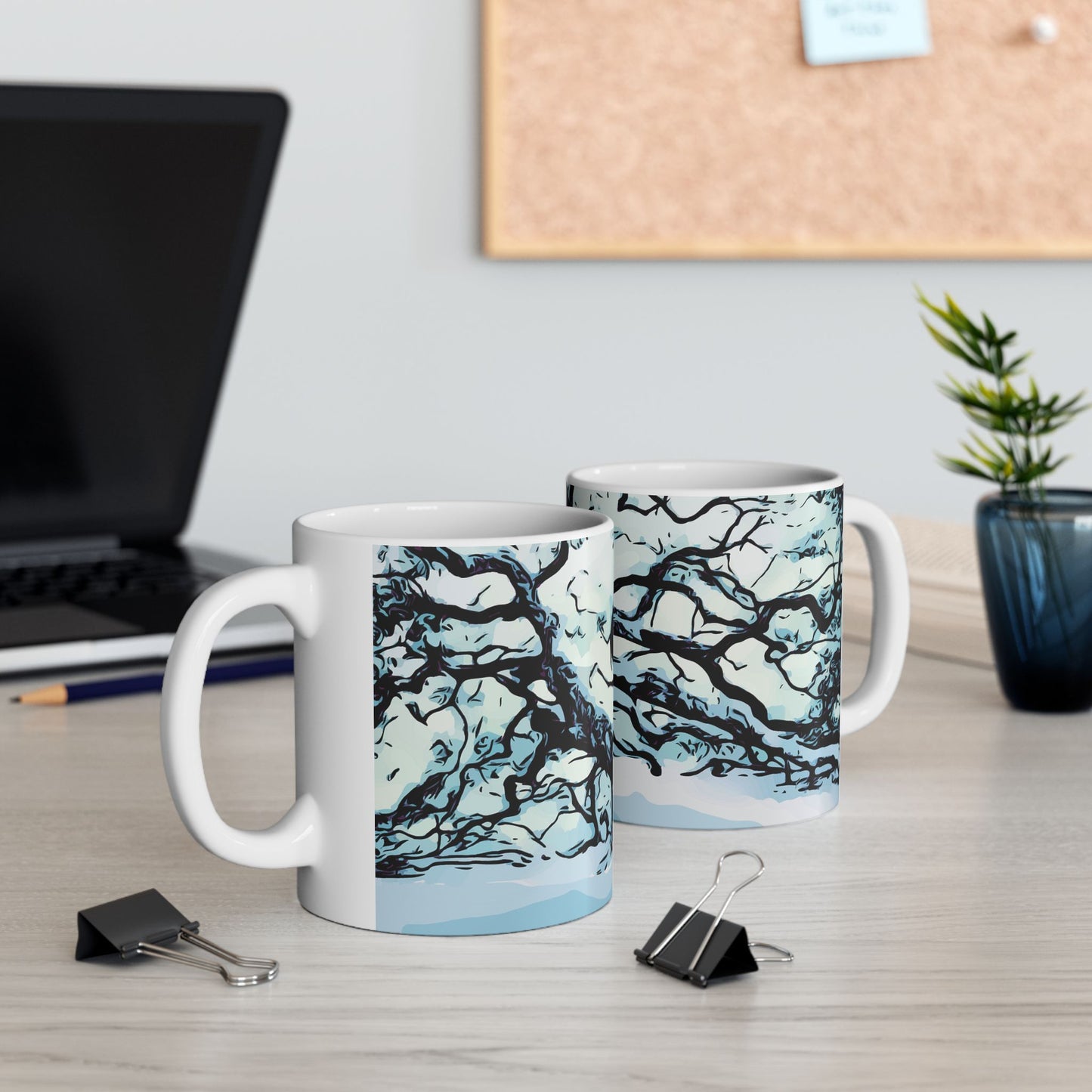 Winter Oak Tree Ceramic Mug — Scenic Snowy Tree Coffee Cup (11oz, 15oz)