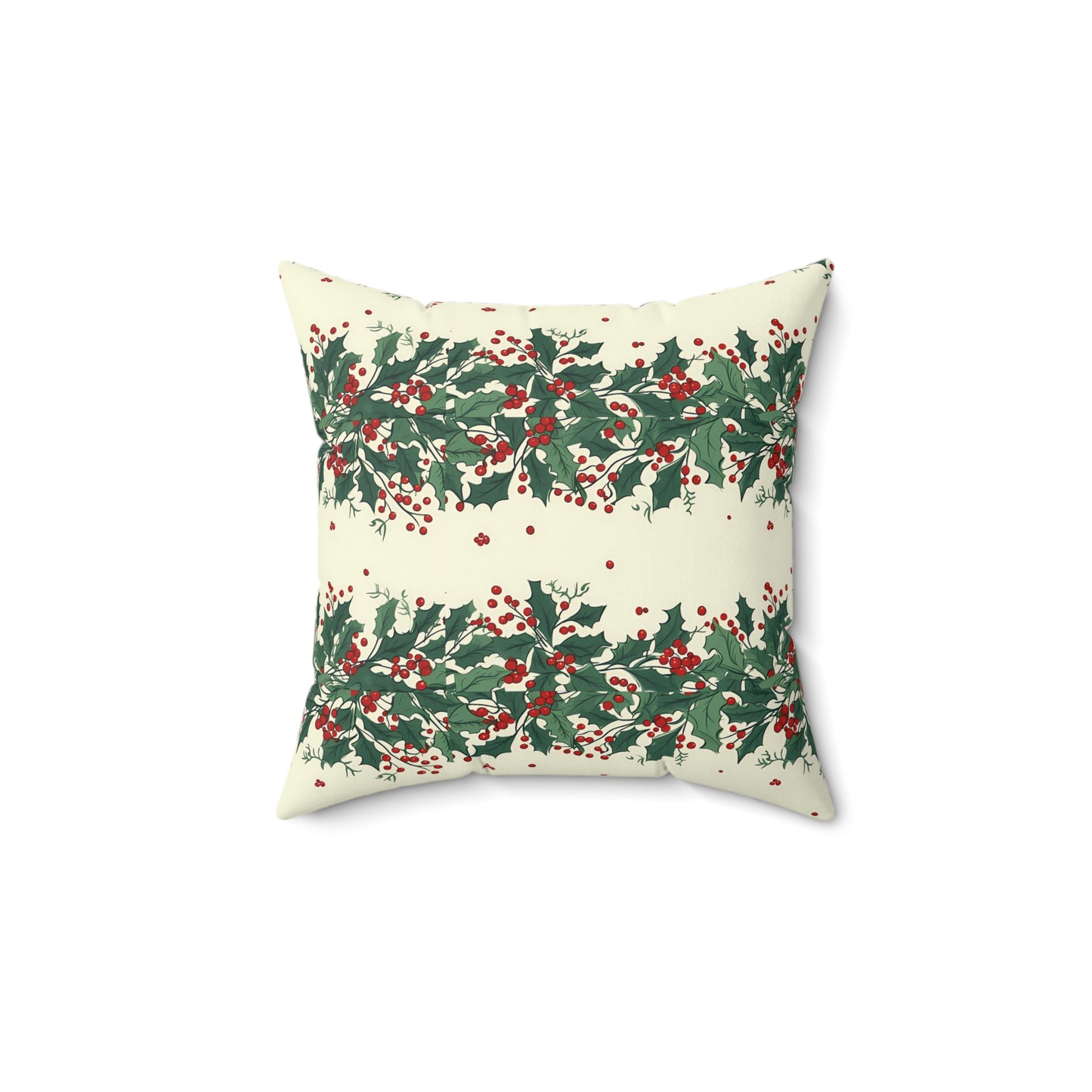 Holiday Holly Pattern Pillow — Festive Red & Green Decorative Throw Pillow