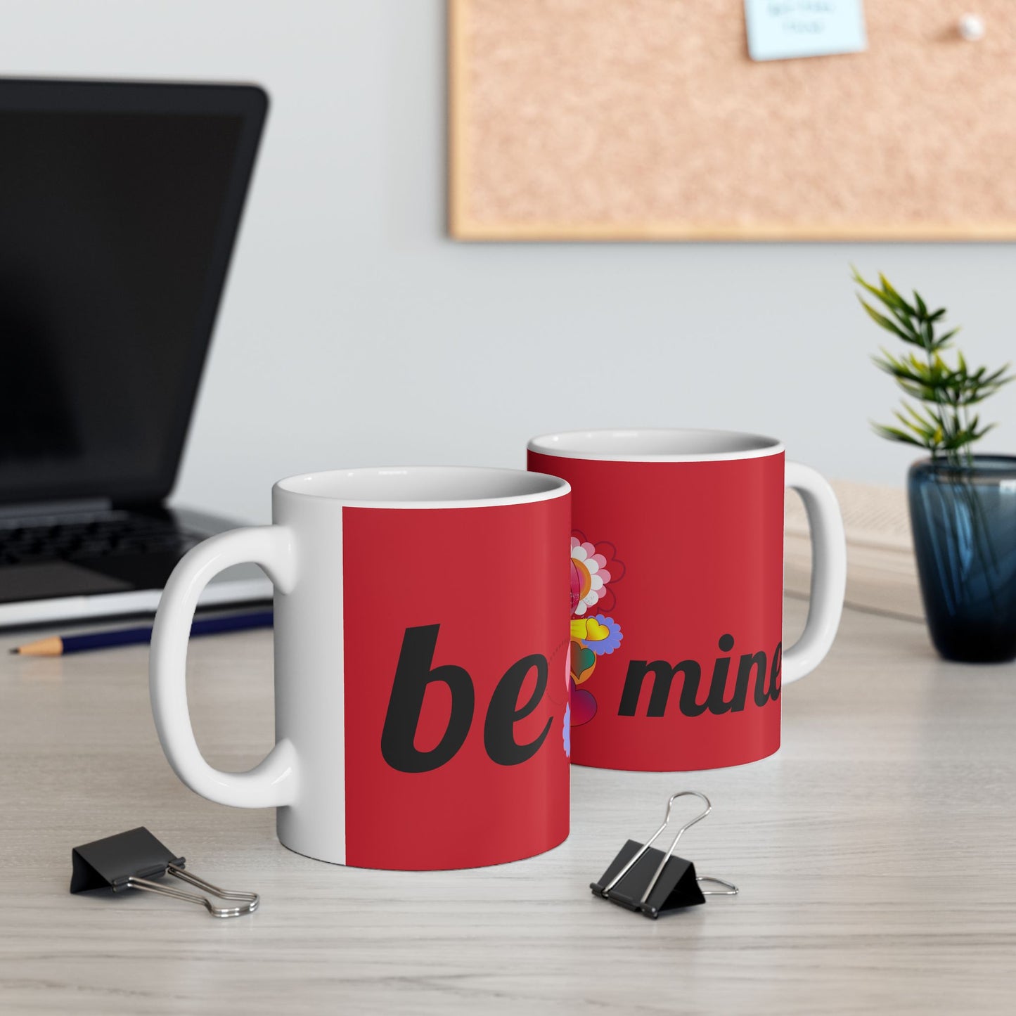 Valentine Heart Bouquet Ceramic Mug — 'Be Mine' Red Romantic Coffee Cup (11oz/15oz)