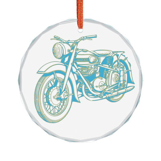 Vintage Motorcycle Crystal Ornament — Retro Bike Holiday Decoration