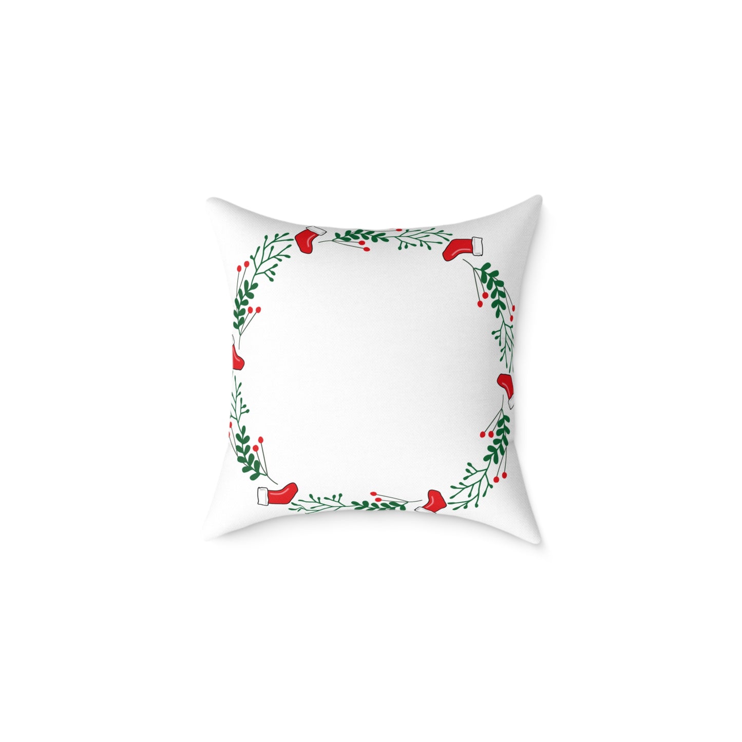 Holiday Holly Corner Square Pillow - Festive Red Berries & Greenery Throw Pillow