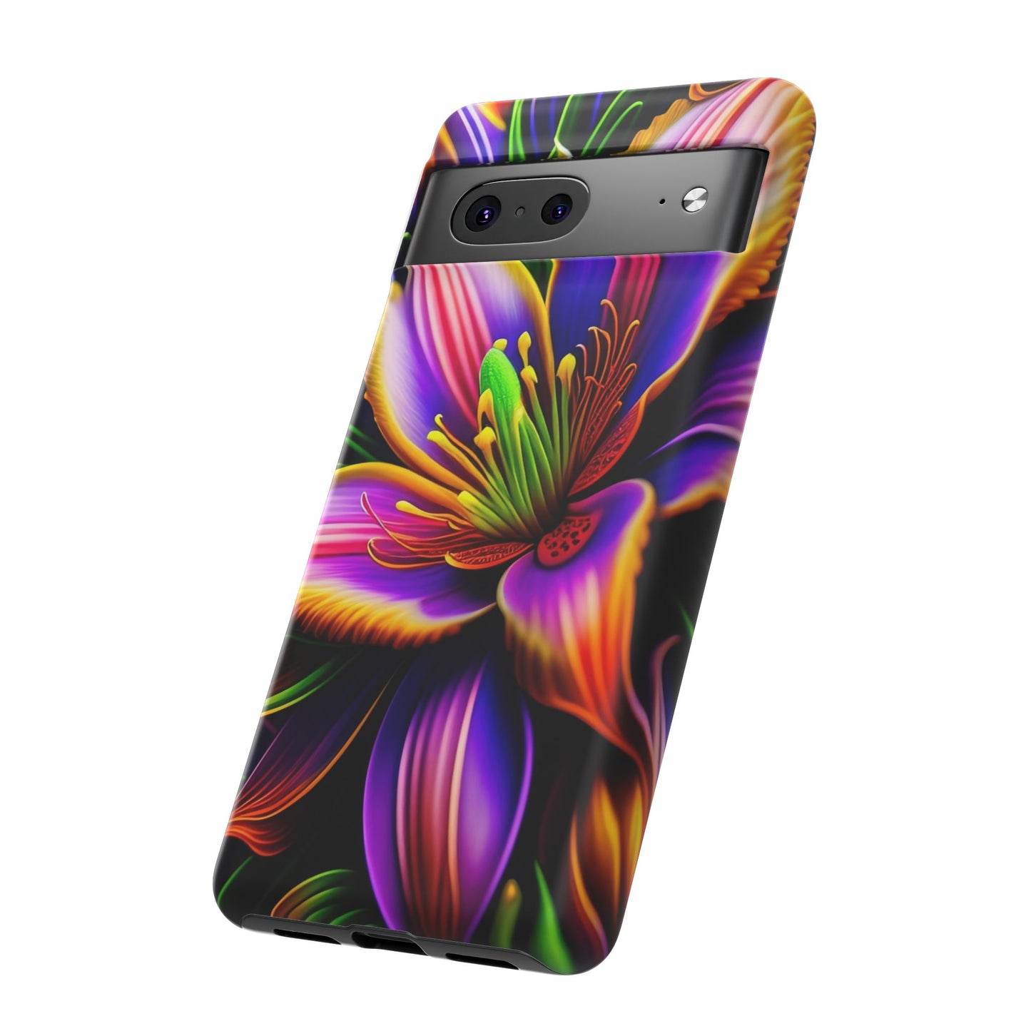 Floral Neon Tough Phone Case — Vivid Purple & Orange Lily Protective Cover