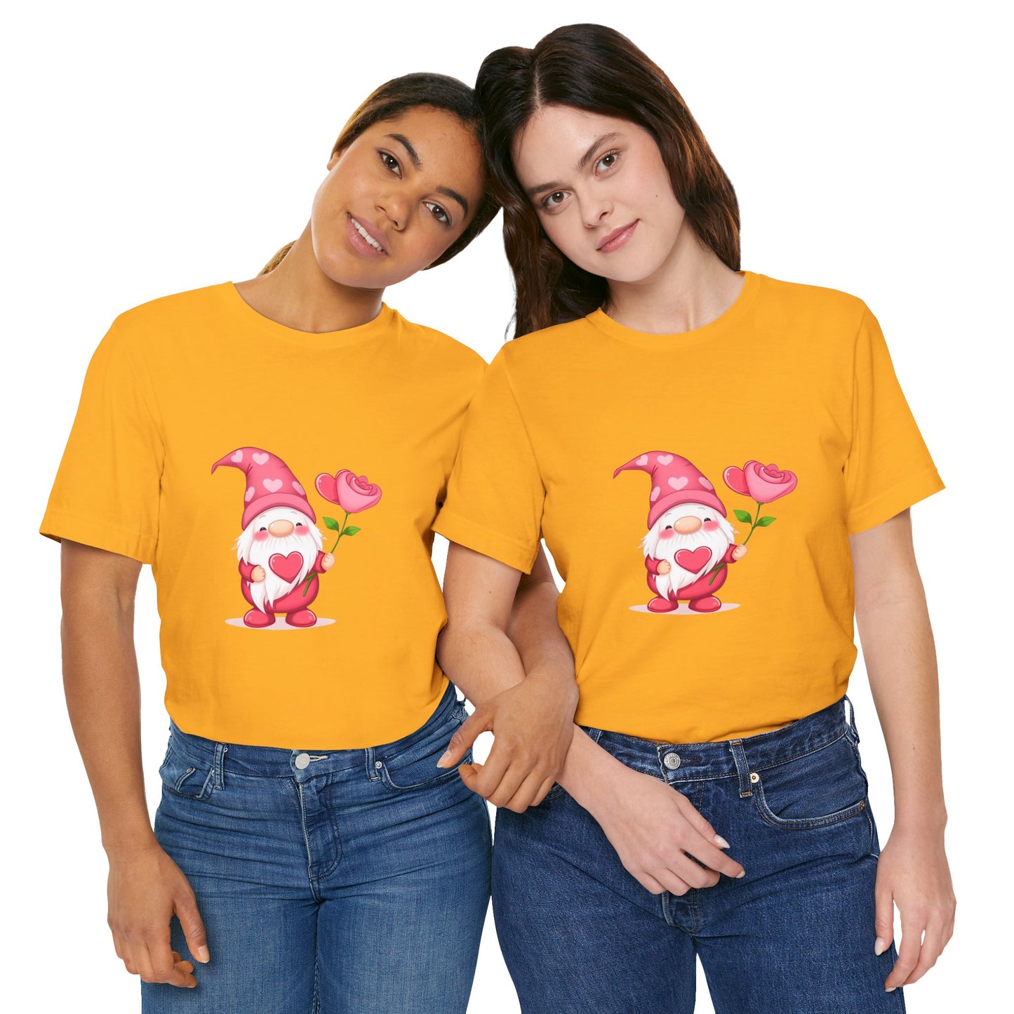 Valentine Gnome T‑Shirt — Cute Pink Gnome Holding Rose Tee