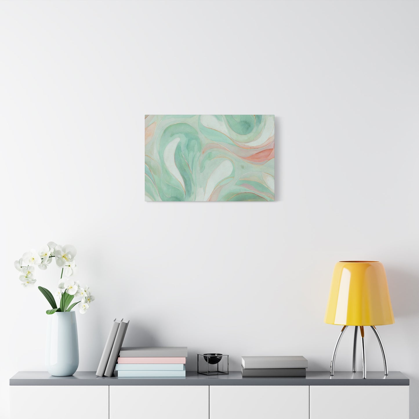 Abstract Green Marble Canvas Print — Teal & Coral Swirl Wall Art