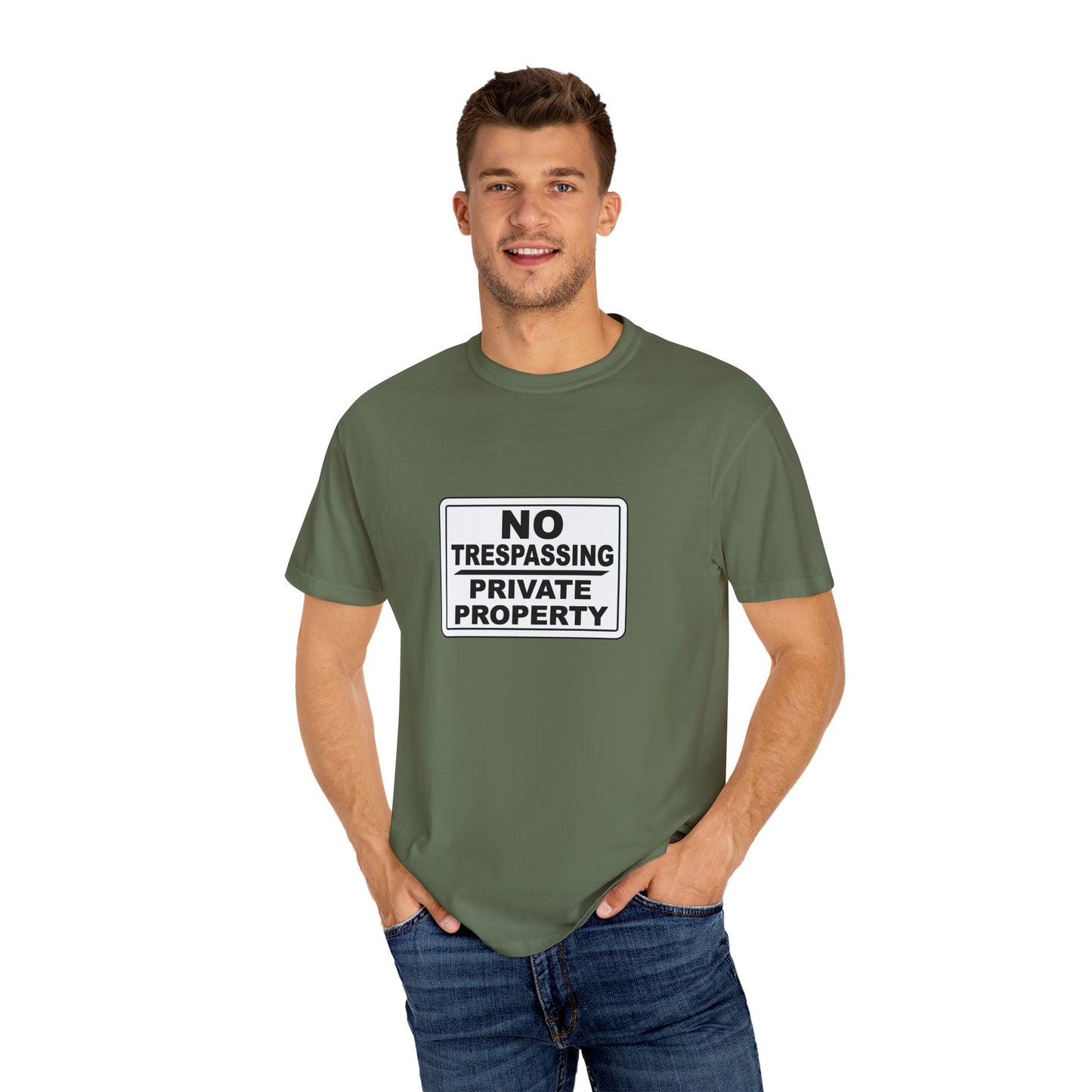 Unisex Garment-Dyed T-Shirt with Bold 'No Trespassing' Design