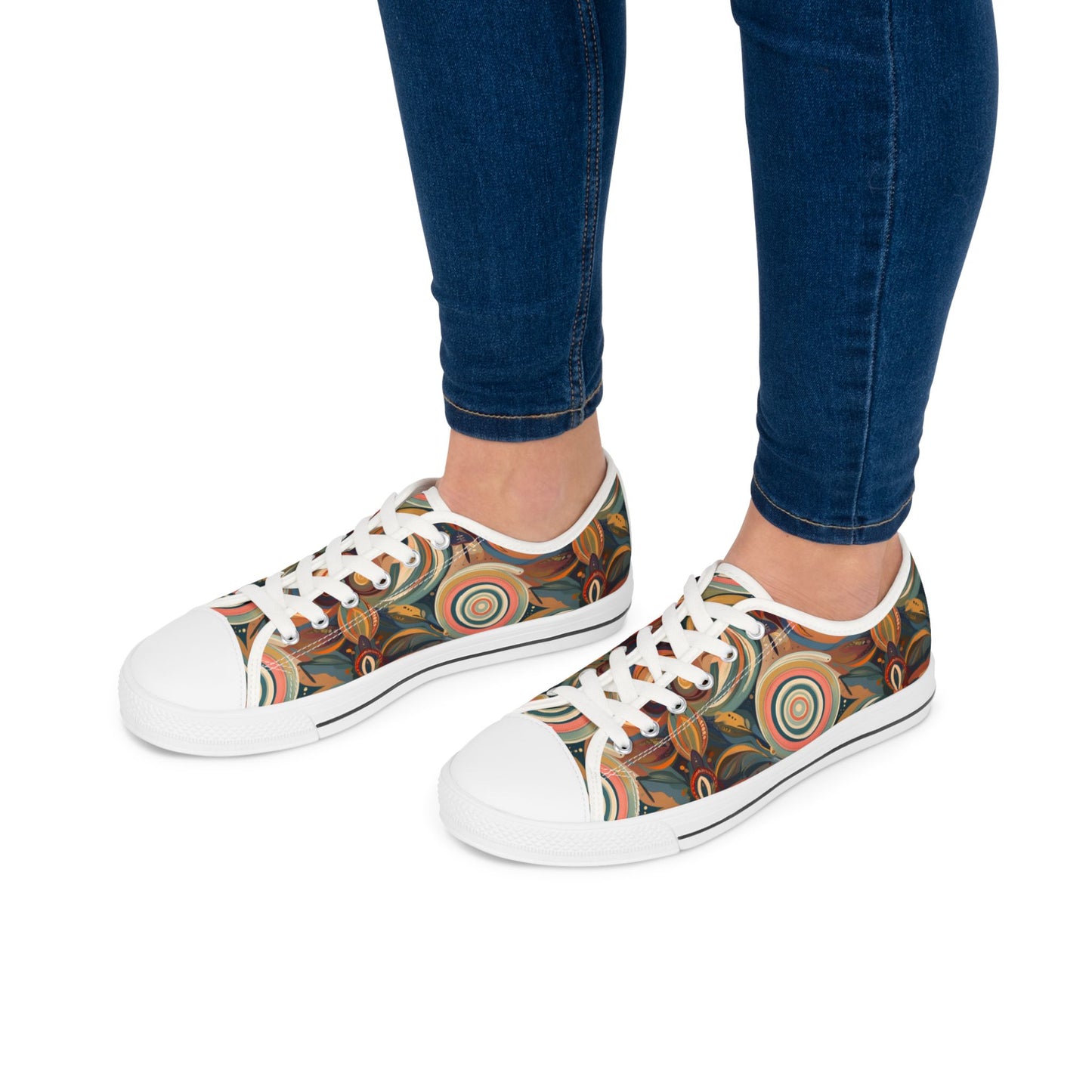 Low Top Sneakers — Retro Boho Circular Pattern Canvas Shoes