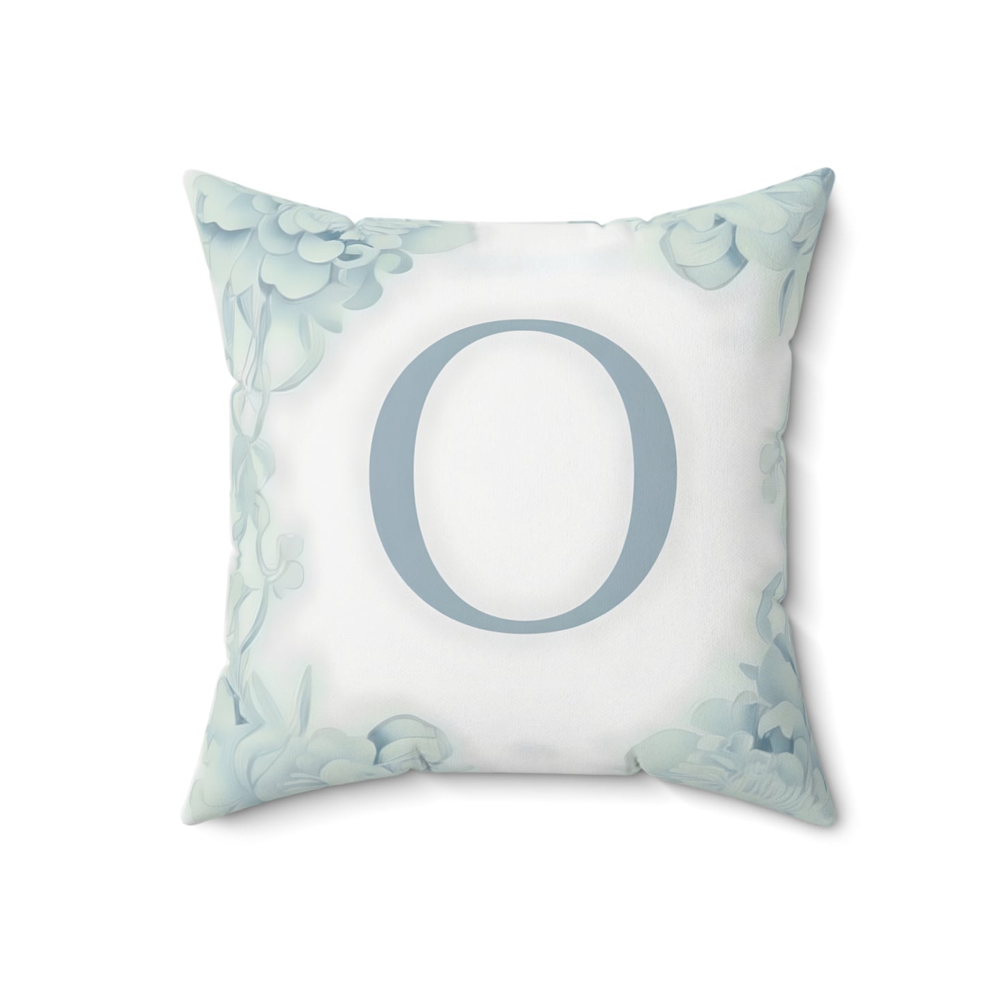 Monogram O Floral Throw Pillow — Soft Pastel Decorative Square Accent Cushion