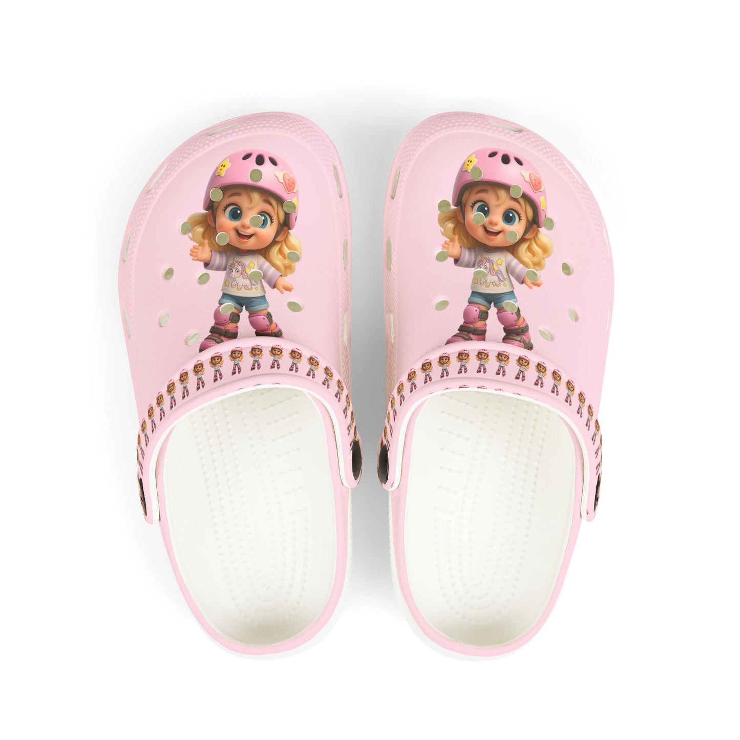 Kids Pink Character  Clogs / Croc — Cute Roller Girl Graphic