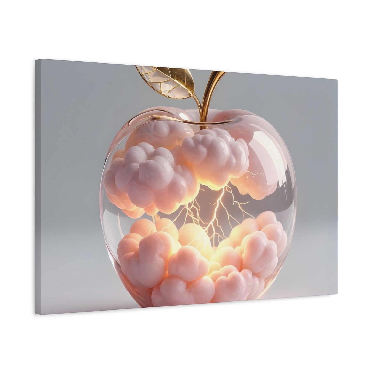 Surreal Glass Apple Canvas – Lightning & Pink Clouds Wall Art
