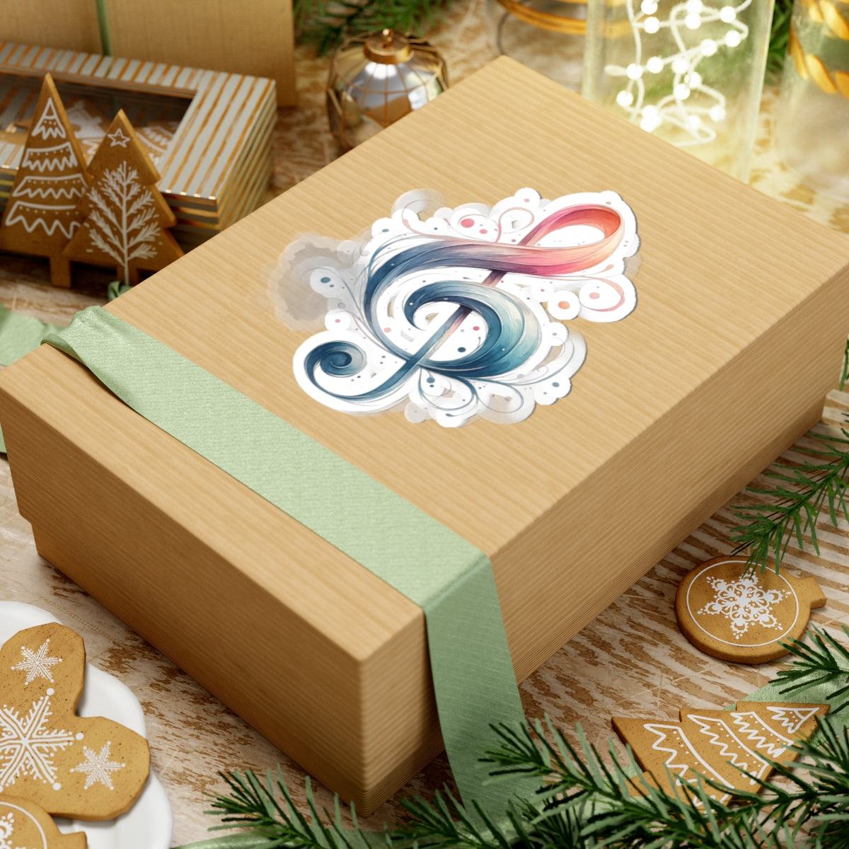 Watercolor Treble Clef Kiss-Cut Sticker — Music Symbol Laptop Decal
