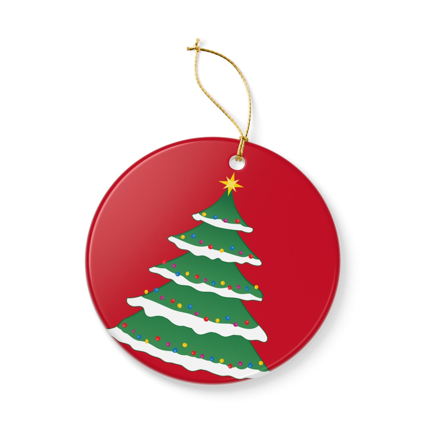 Christmas Tree Ceramic Ornament — Double-Sided Red Holiday Decoration