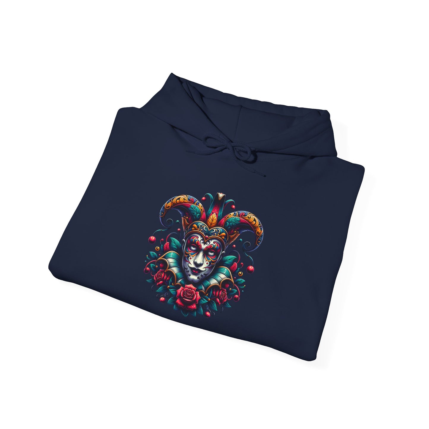 Colorful Jester Hoodie, Unique Graphic Sweatshirt, Cozy Unisex Apparel, Perfect for Festivals and Celebrations, Great Gift Idea