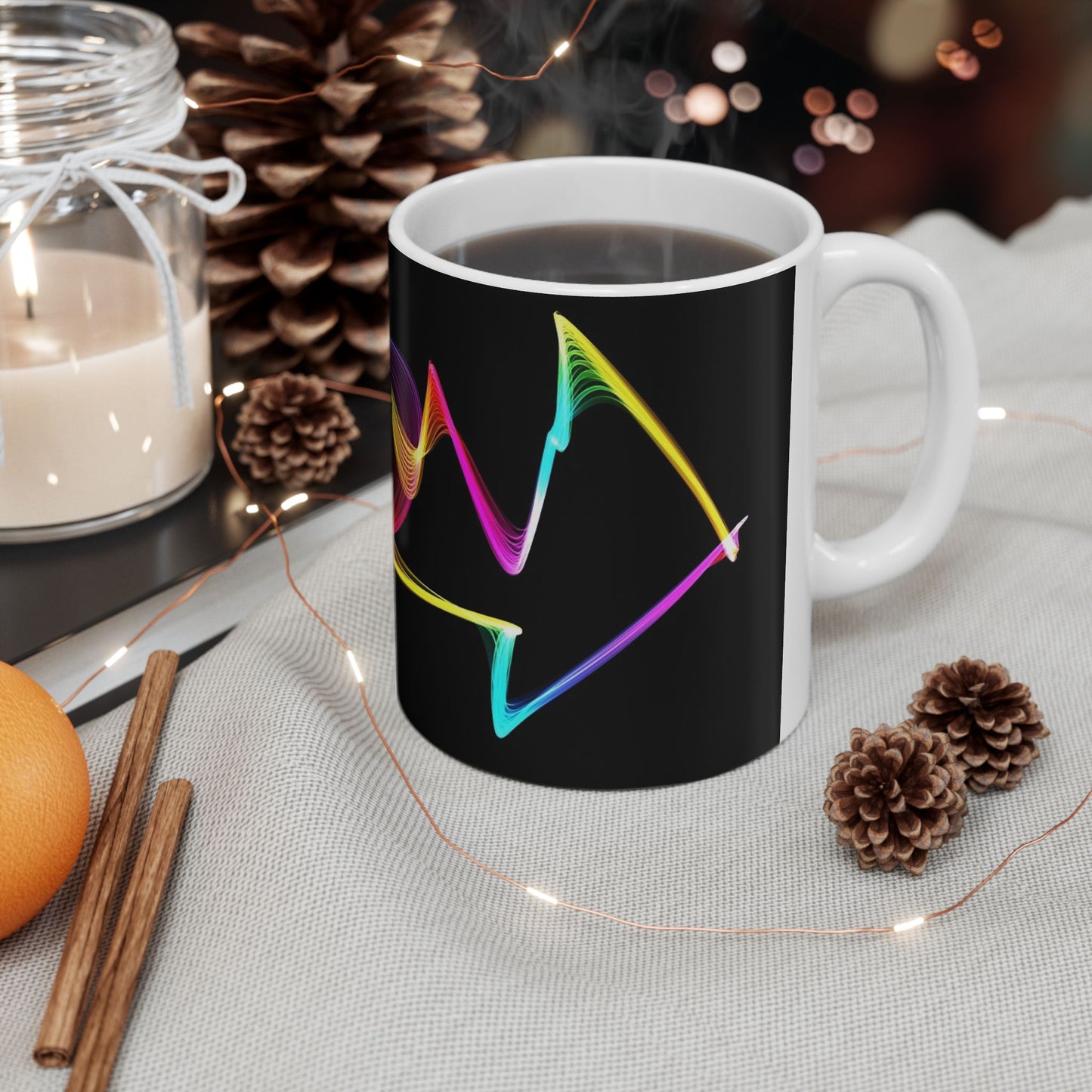Neon Wave Ceramic Mug – Colorful Abstract Smoke Design (11oz & 15oz)