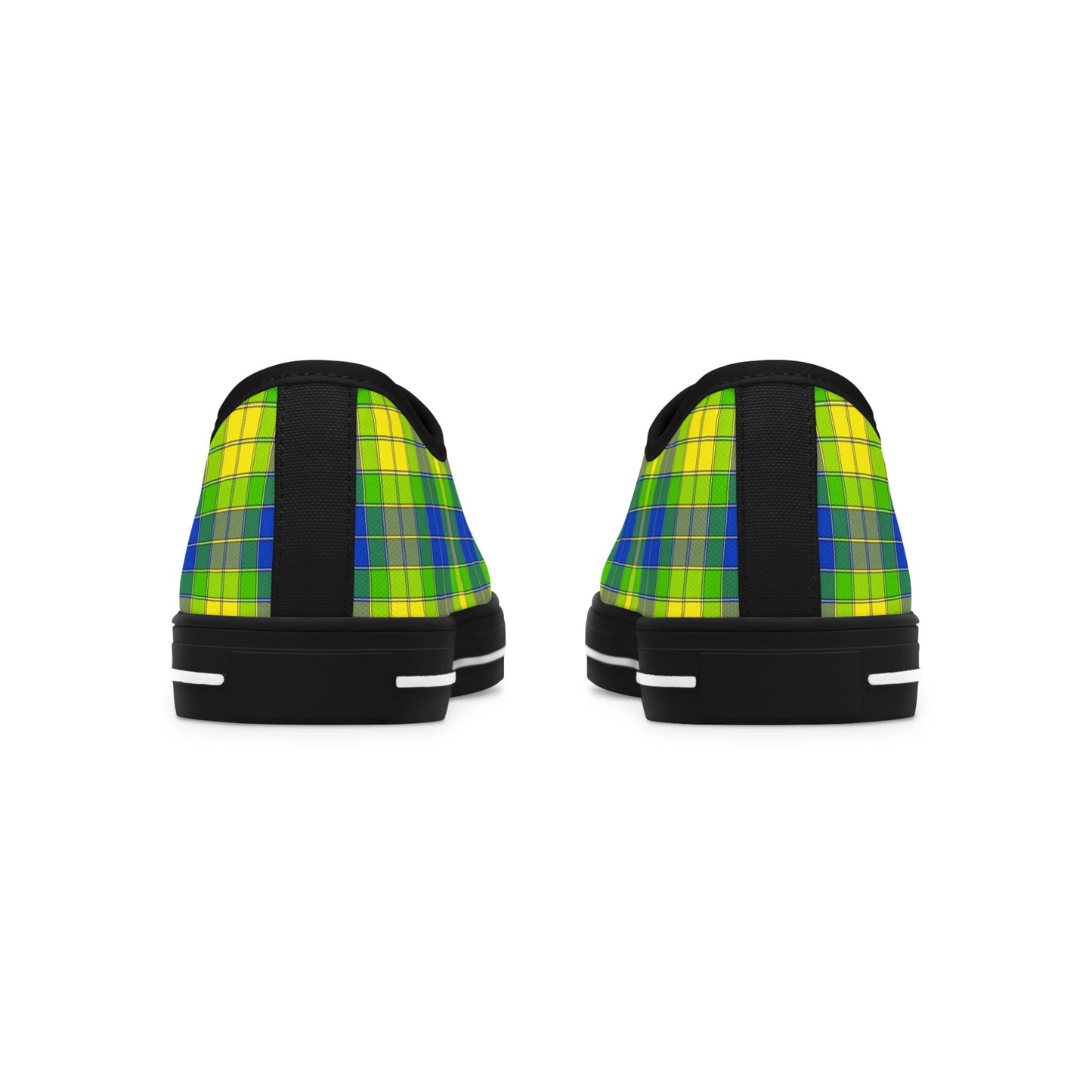 Plaid Green Blue Low Top Sneakers — Casual Canvas Shoes