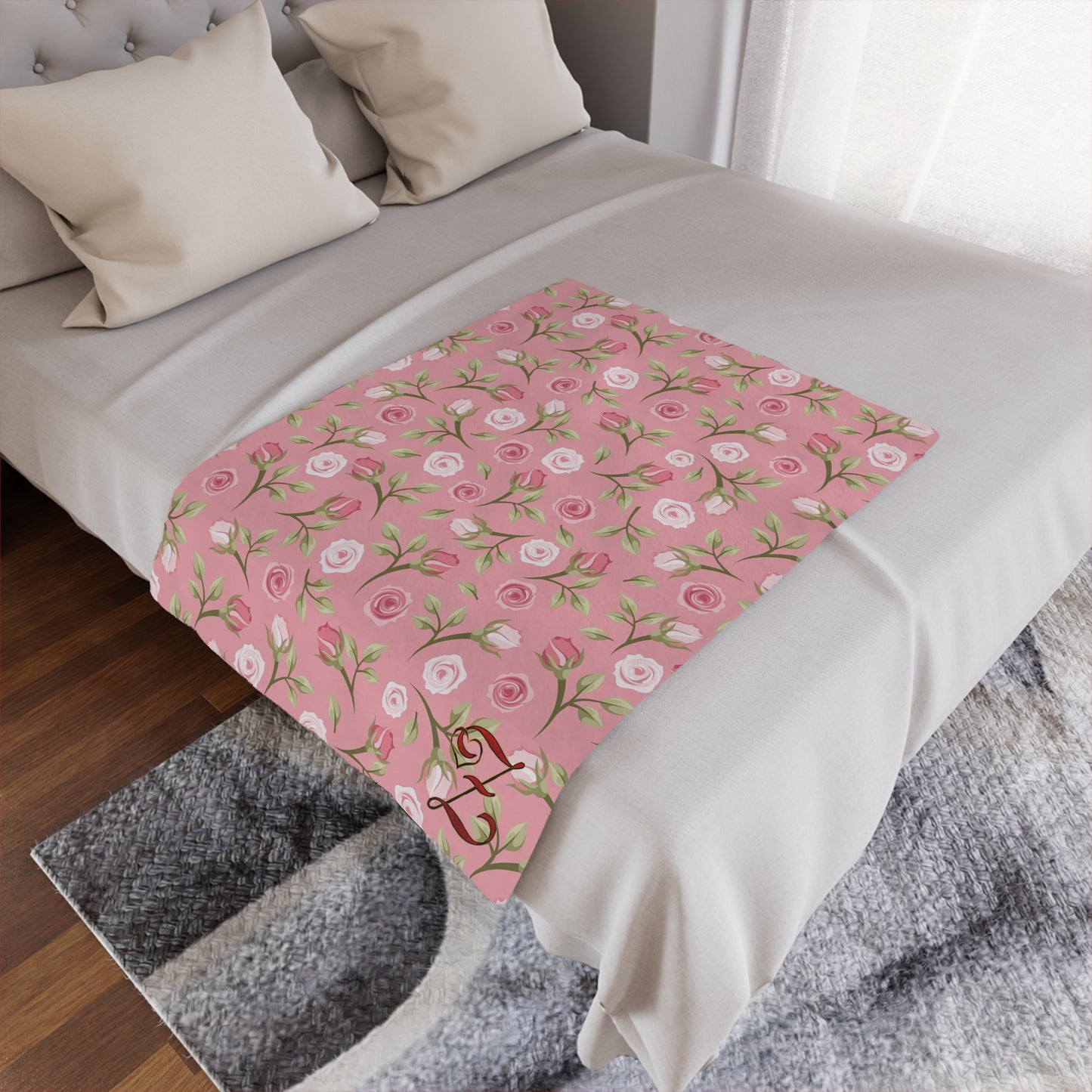 Pink Rose Floral Minky Blanket — Soft Monogrammed "Z" Throw for Nursery, Baby Shower & Gift