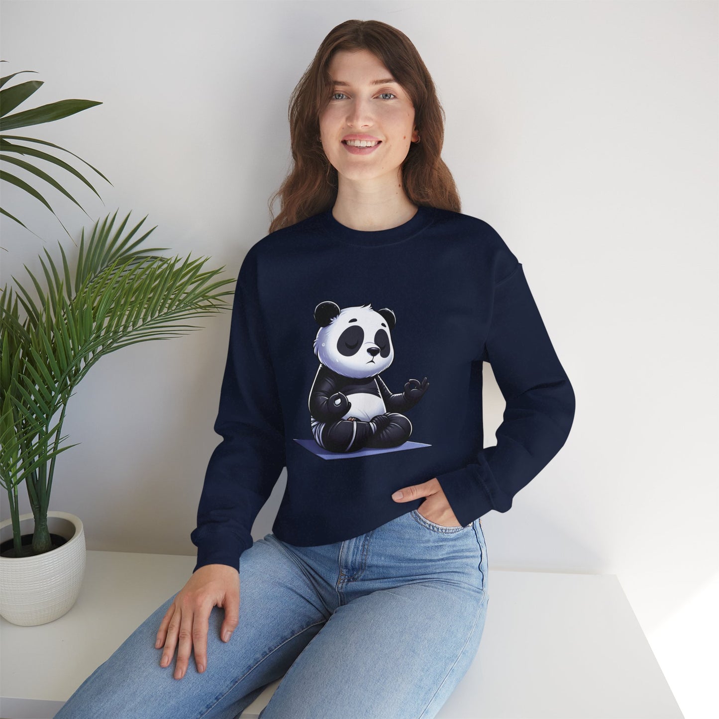 Crewneck Sweatshirt — Meditating Panda Graphic Cozy Pullover