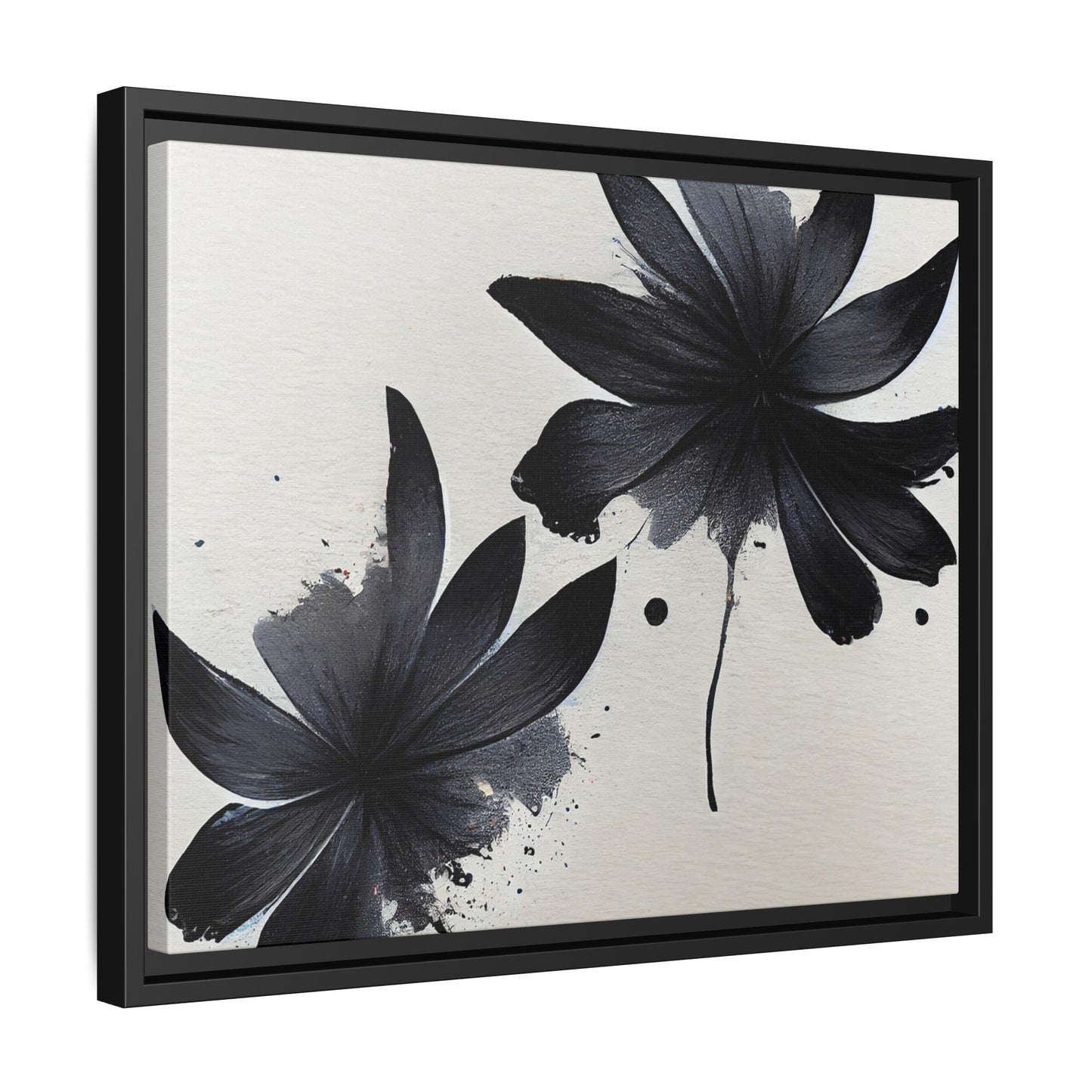 Framed Black Floral Matte Canvas Wall Art — Monochrome Botanical Print