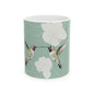 Hummingbird Floral Ceramic Mug – Botanical Mint Coffee Cup (11oz & 15oz)