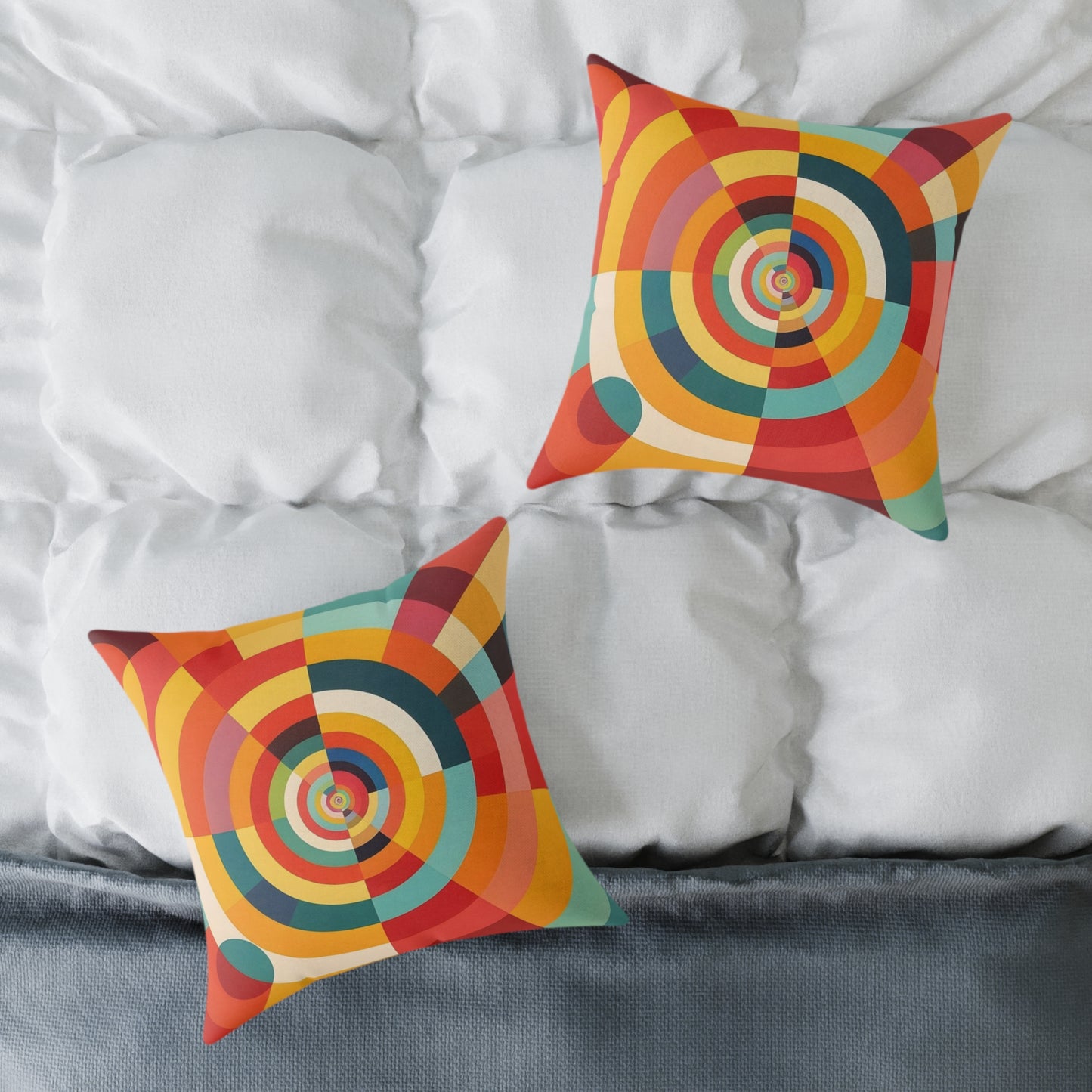 Retro Geometric Throw Pillow — Colorful Target Circle Design
