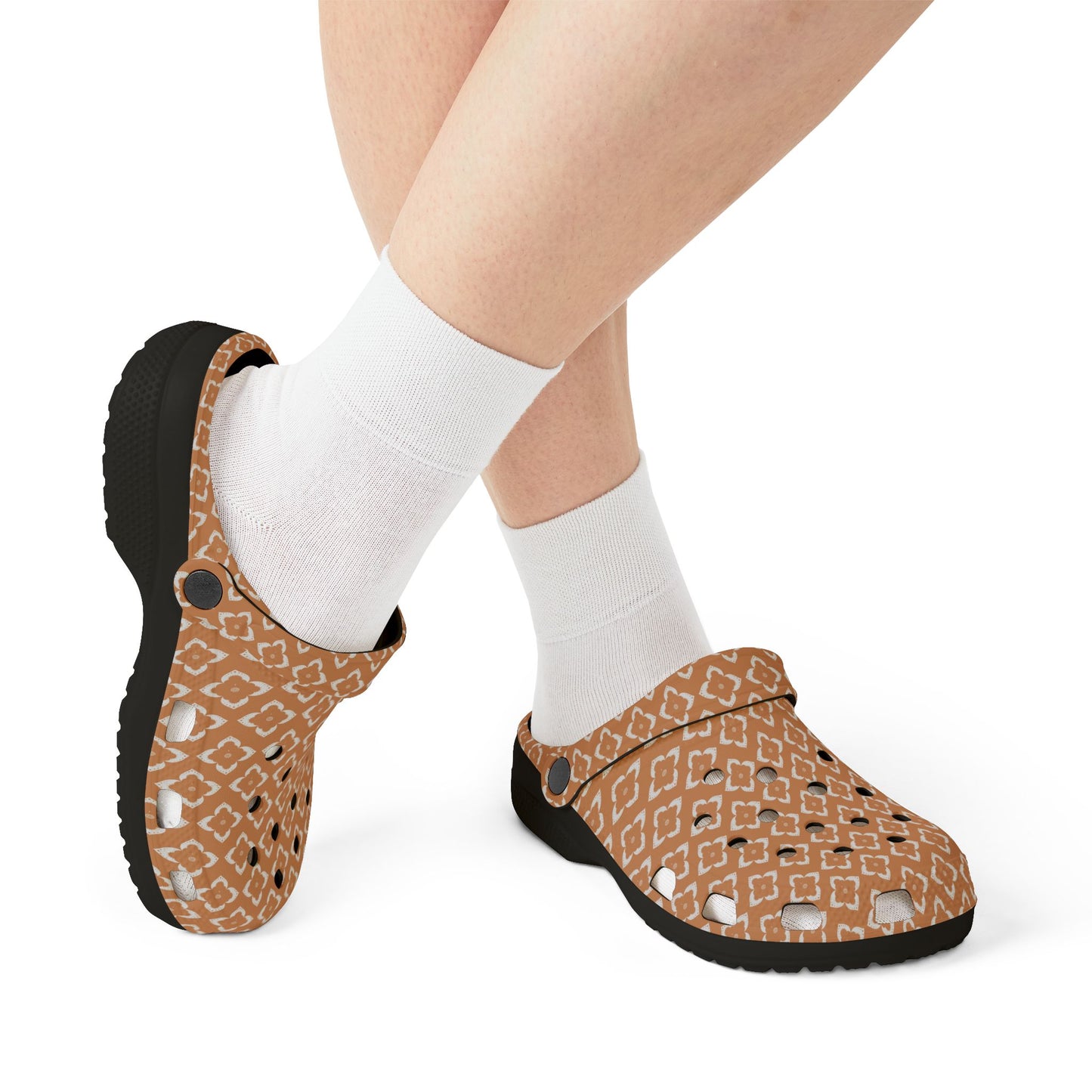 EVA Foam Clogs — Terracotta Geometric Pattern Slip-On Shoes
