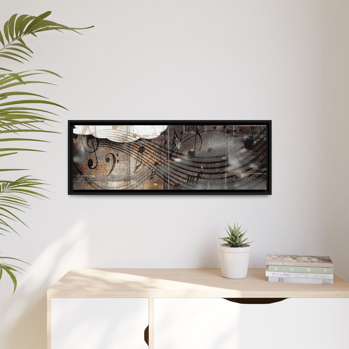 Framed Music Notes Canvas Print — Abstract Vintage Piano & Sheet Music Wall Art