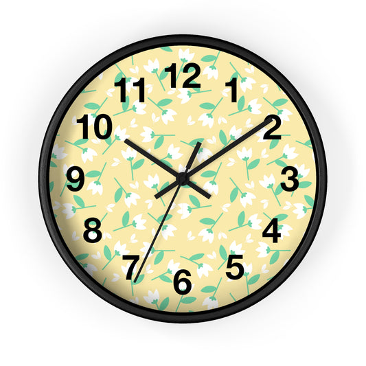 Floral Yellow Wall Clock, Home Decor, Gift for Her, Spring Vibes, Kitchen Accessory, Mother's Day Gift