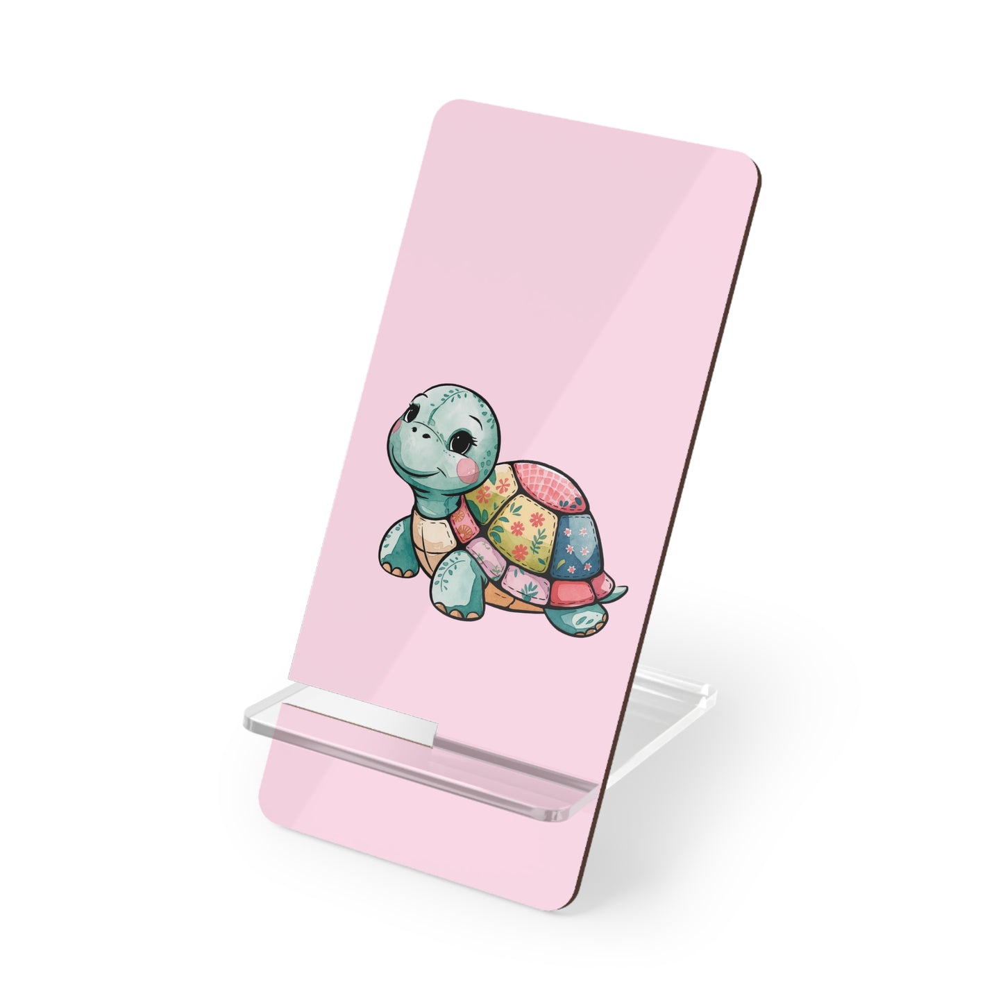 Phone Stand — Cute Patchwork Turtle Pink Mobile Display Stand