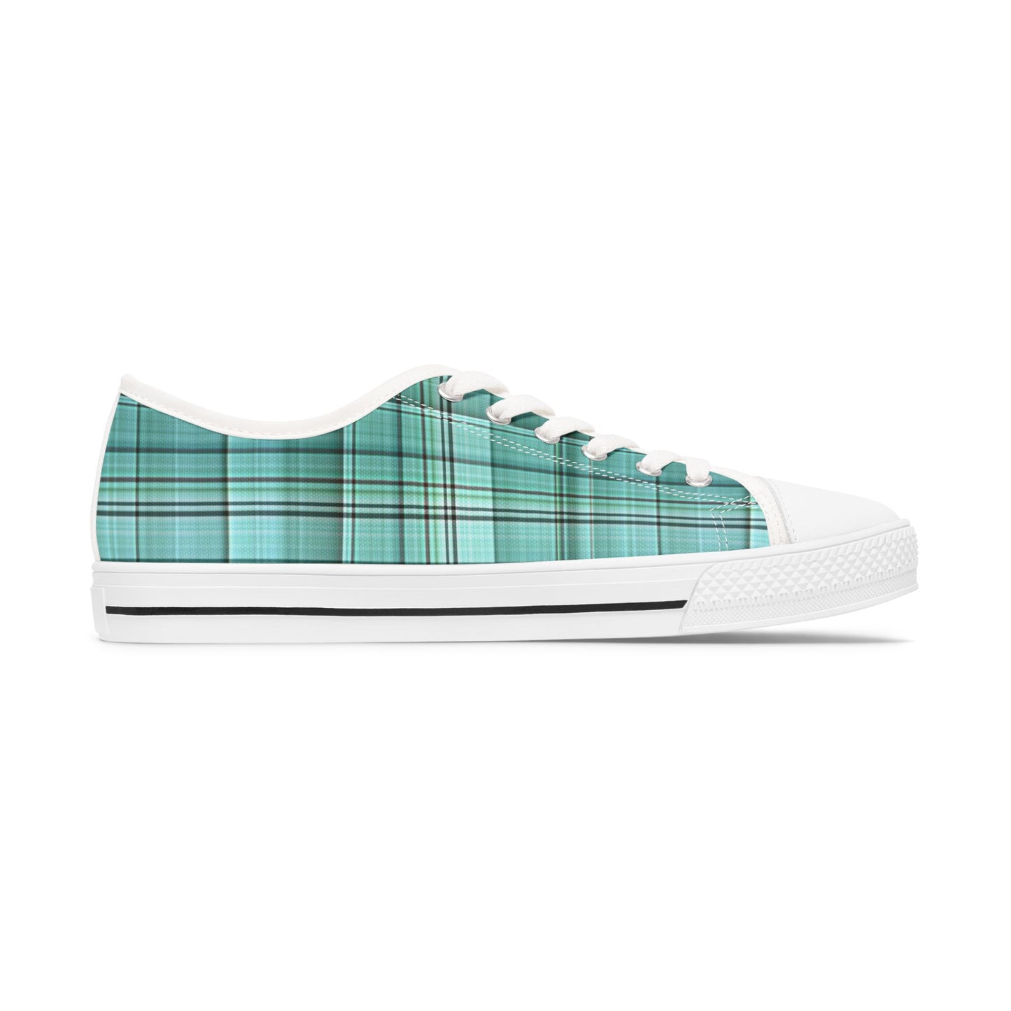 Teal Plaid Women's Low Top Sneakers — Casual Retro Style for Everyday Wear