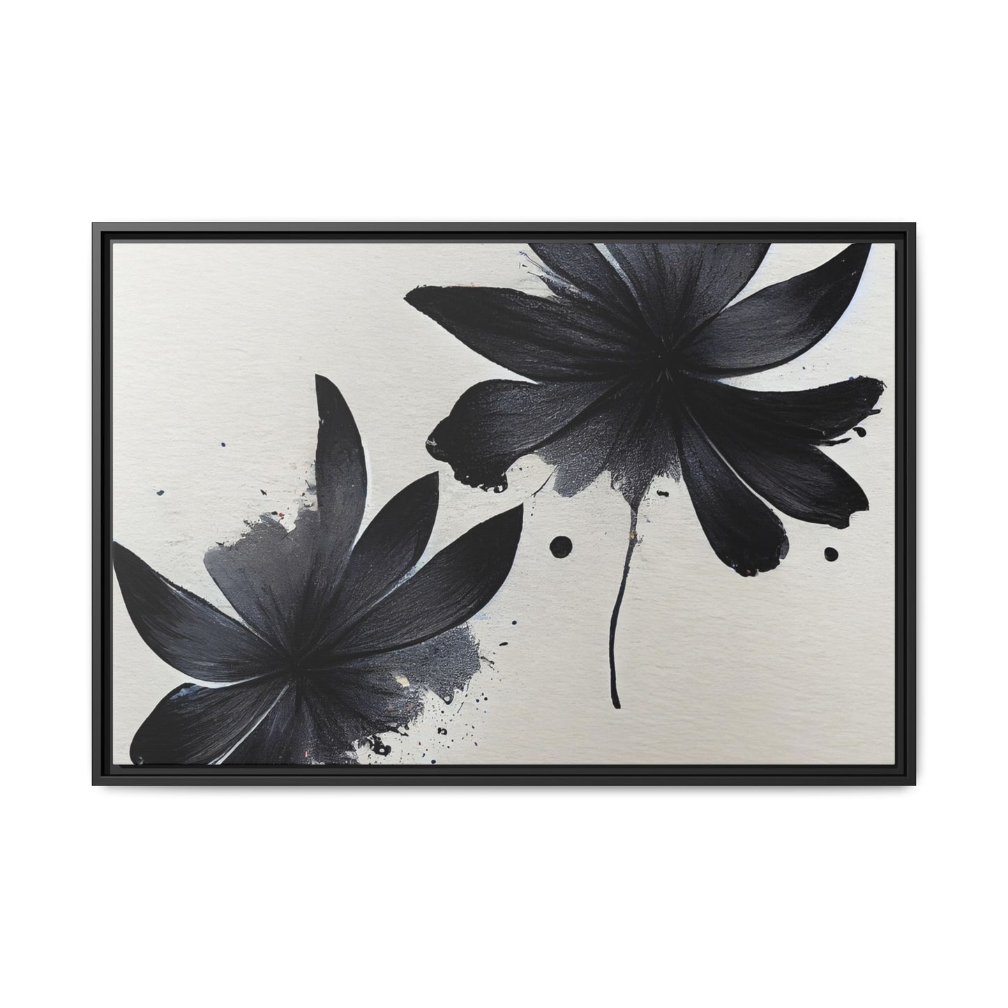 Framed Black Floral Matte Canvas Wall Art — Monochrome Botanical Print