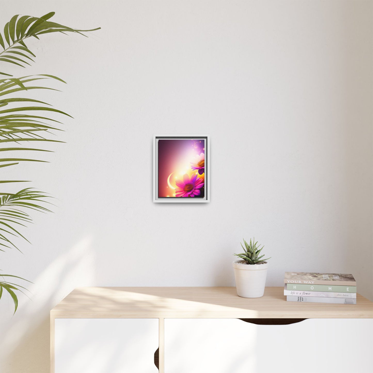 Framed Floral Canvas Art — Pink Daisies Sunset Wall Print