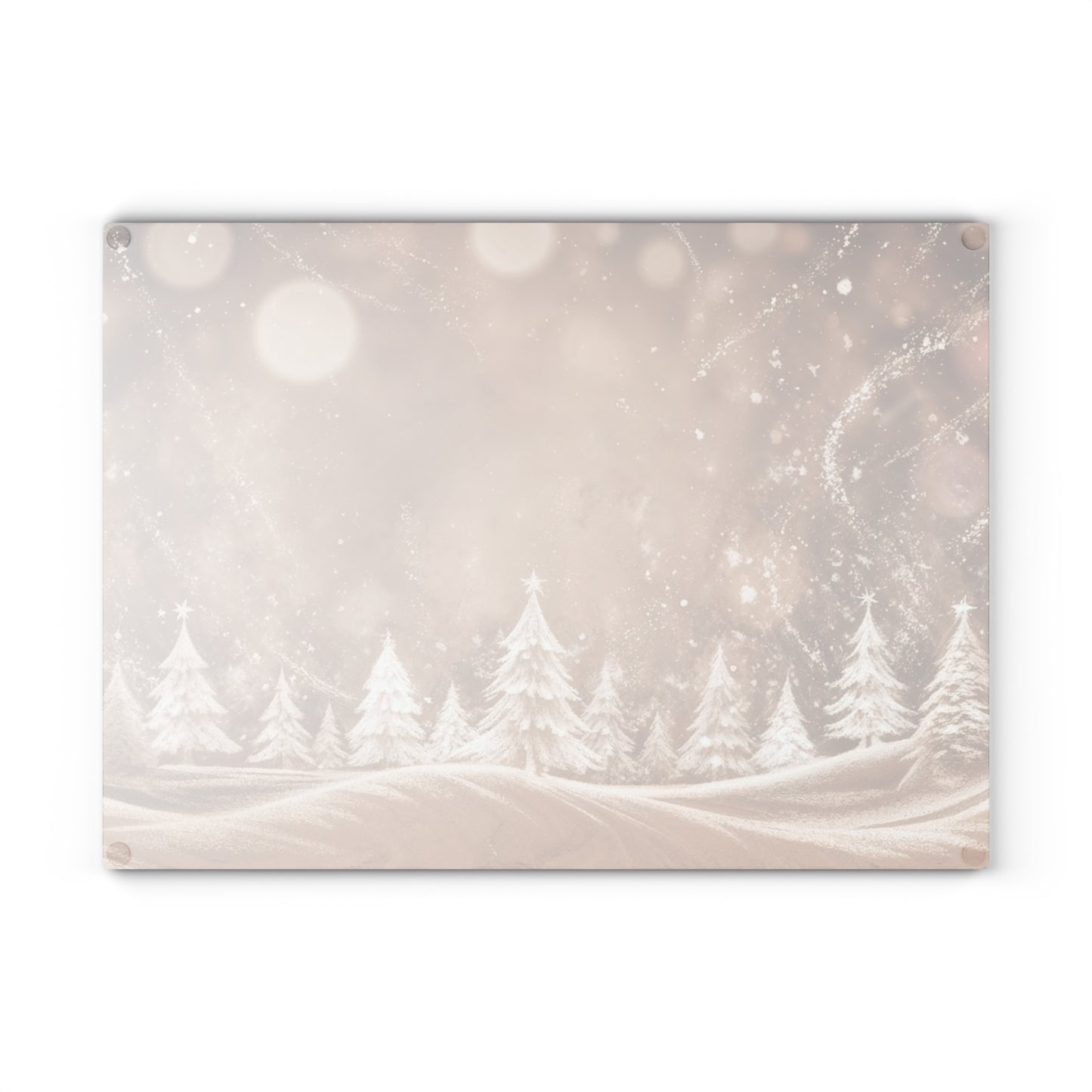 Winter Wonderland Glass Cutting Board – Snowy Pine Trees Holiday Kitchen Decor