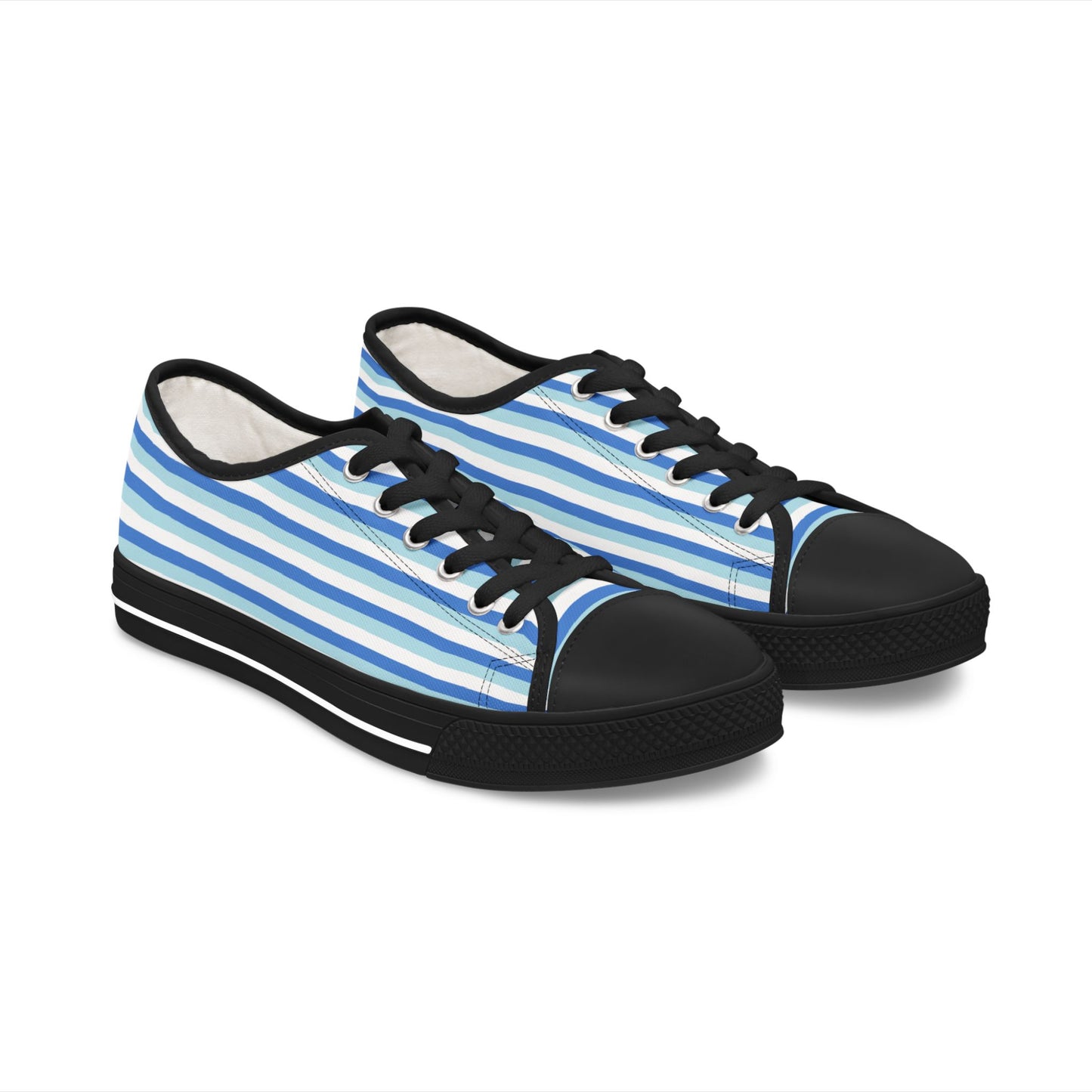 Blue Striped Low Top Sneakers — Casual Canvas Shoes