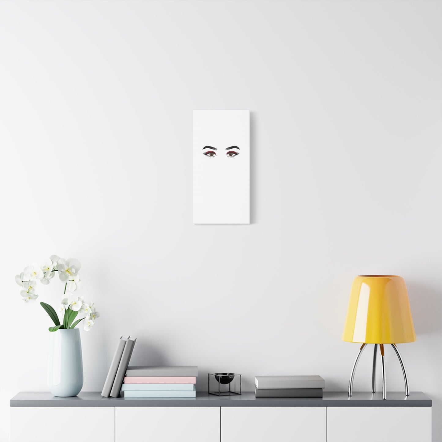 Glam Eyes Matte Canvas Wall Art — Brown Eyes with Red Lashes